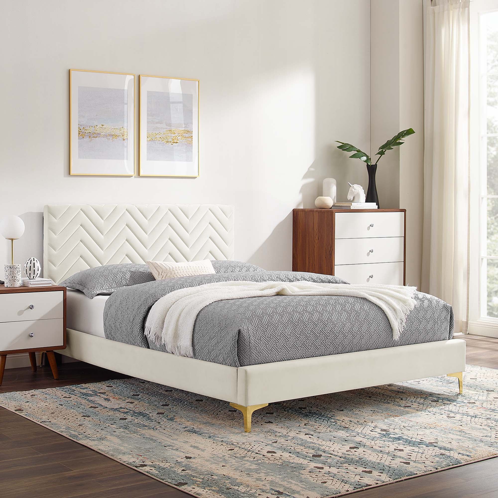 Leah Chevron Tufted Performance Velvet Full Platform Bed by Modway - Best Buy Furniture