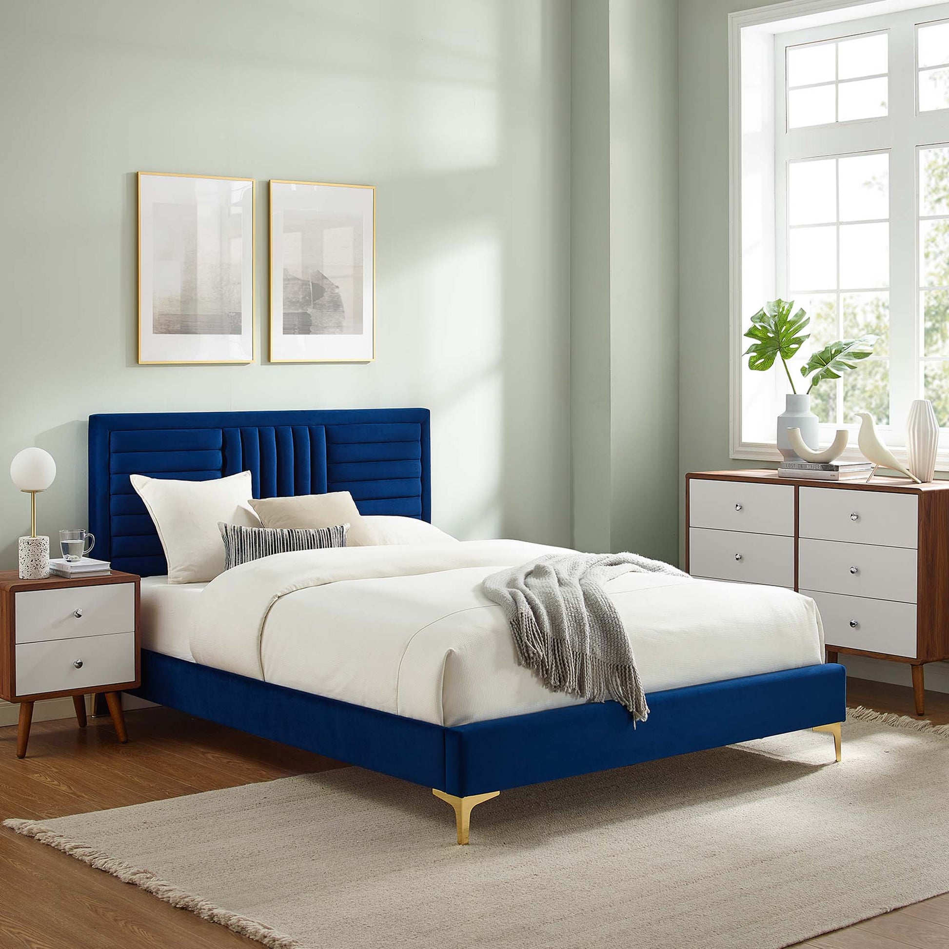 Sofia Channel Tufted Performance Velvet Full Platform Bed by Modway - Best Buy Furniture