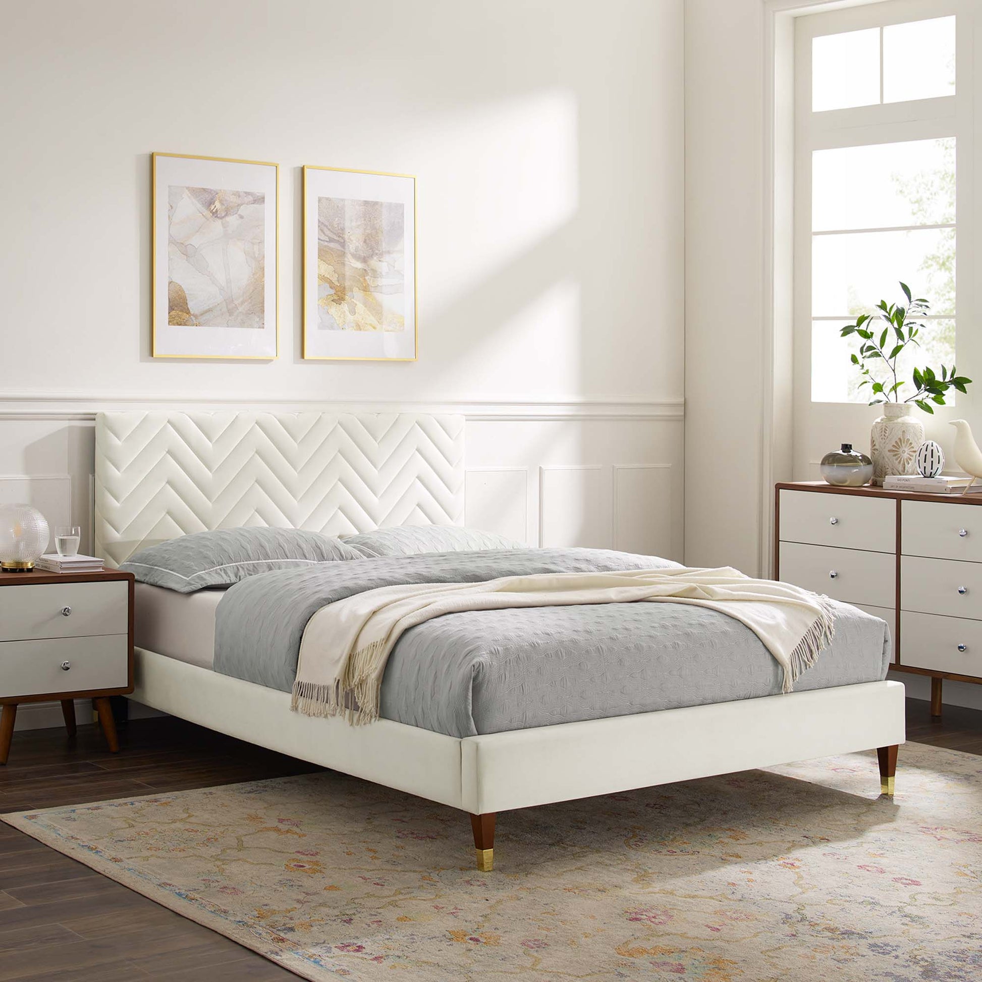 Leah Chevron Tufted Performance Velvet Full Platform Bed by Modway - Best Buy Furniture