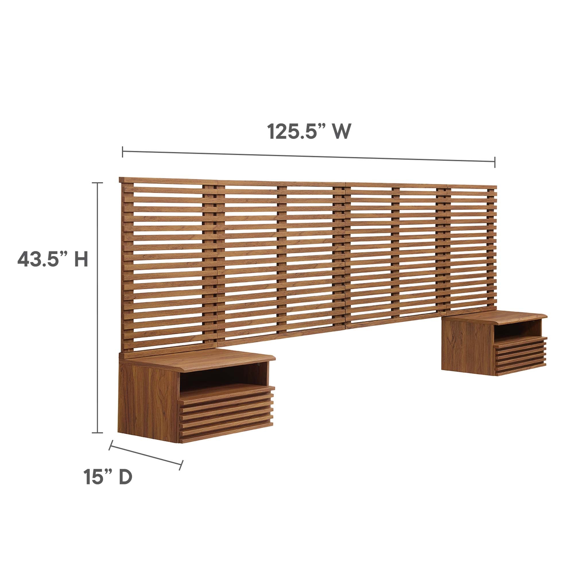 Render Wall Mount King Headboard and Modern Nightstands by Modway