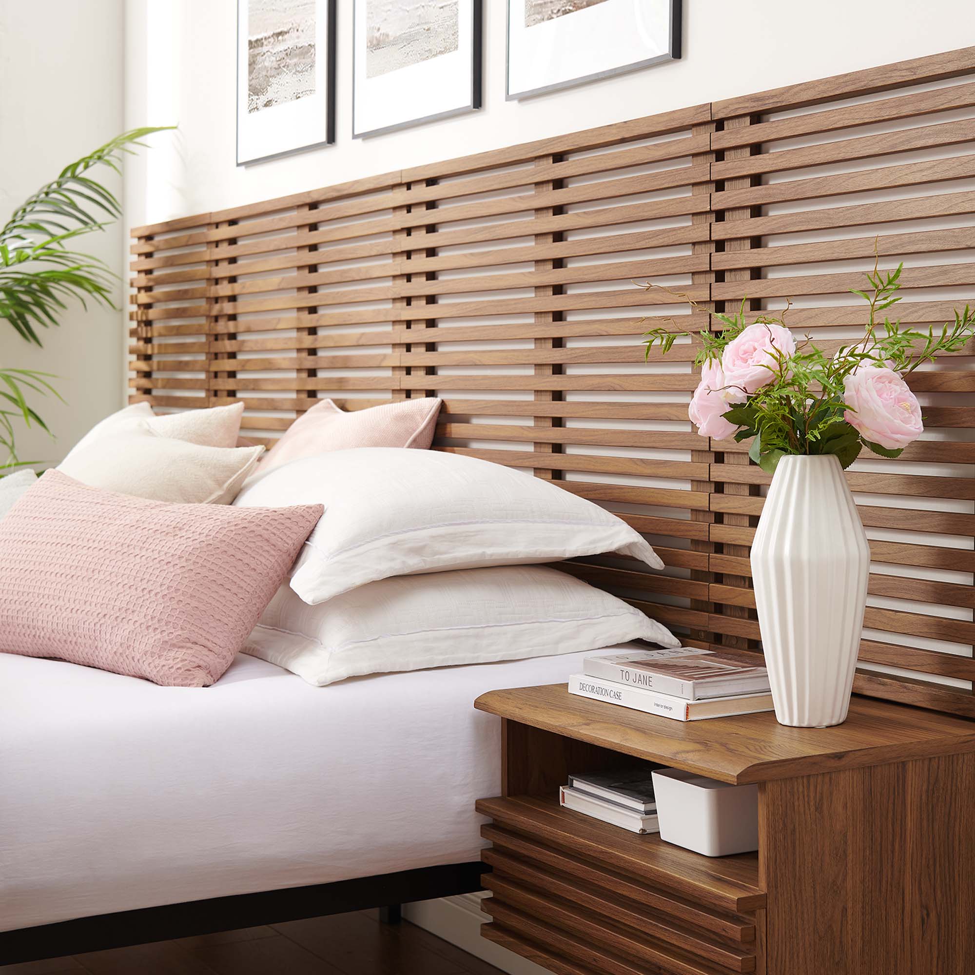 Render Wall Mount King Headboard and Modern Nightstands by Modway