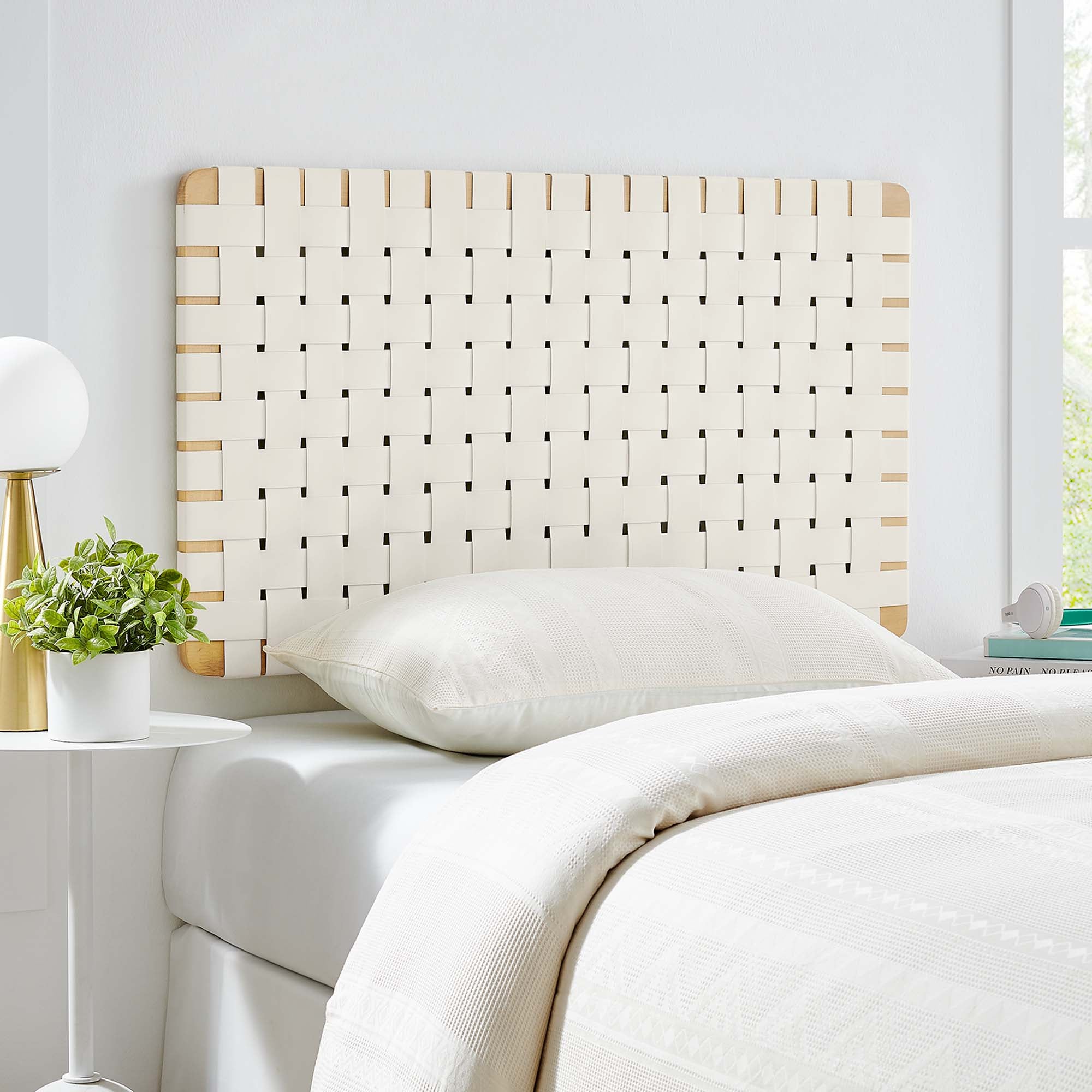 Sparta Weave Wall-Mount Vegan Leather Twin Headboard by Modway