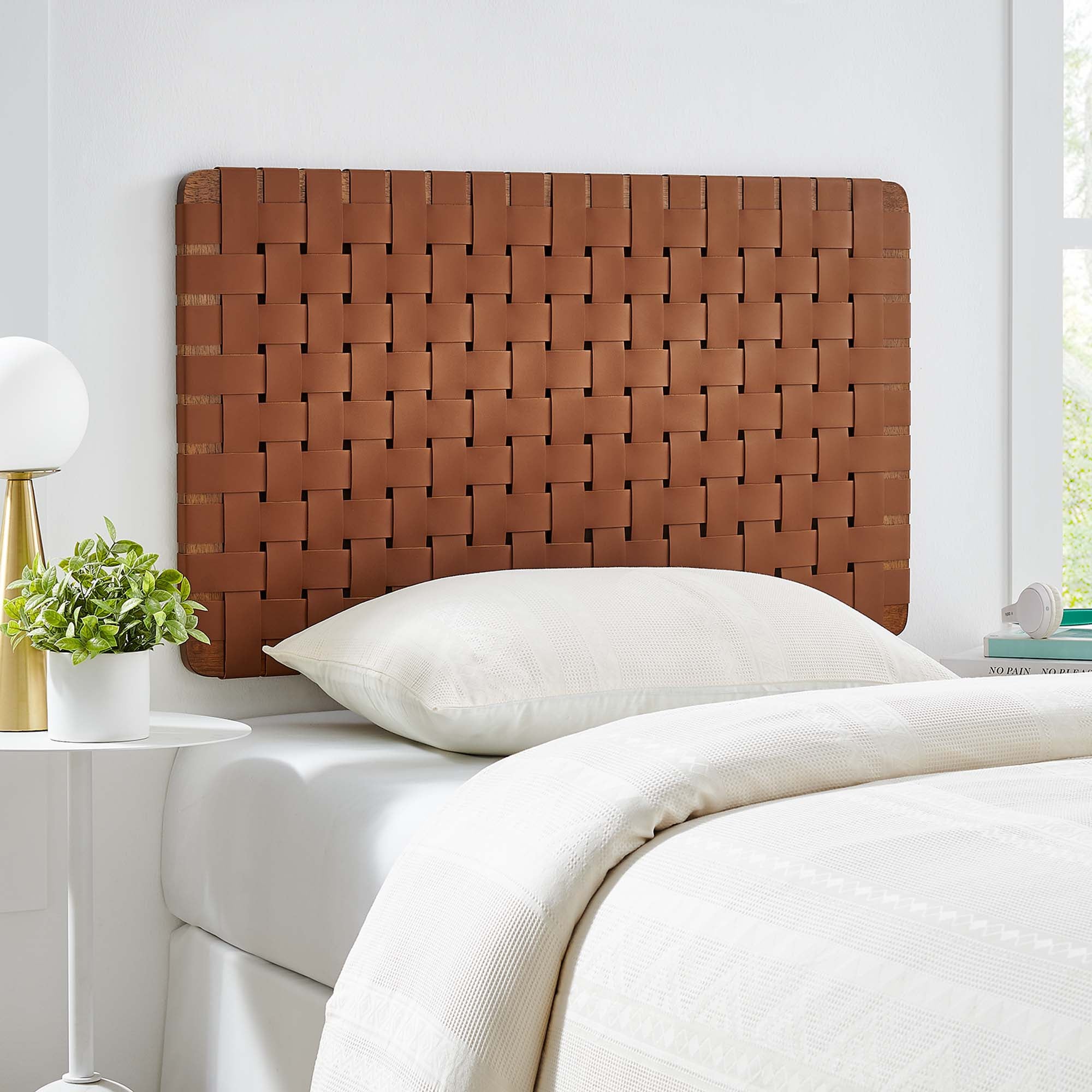 Sparta Weave Wall-Mount Vegan Leather Twin Headboard by Modway