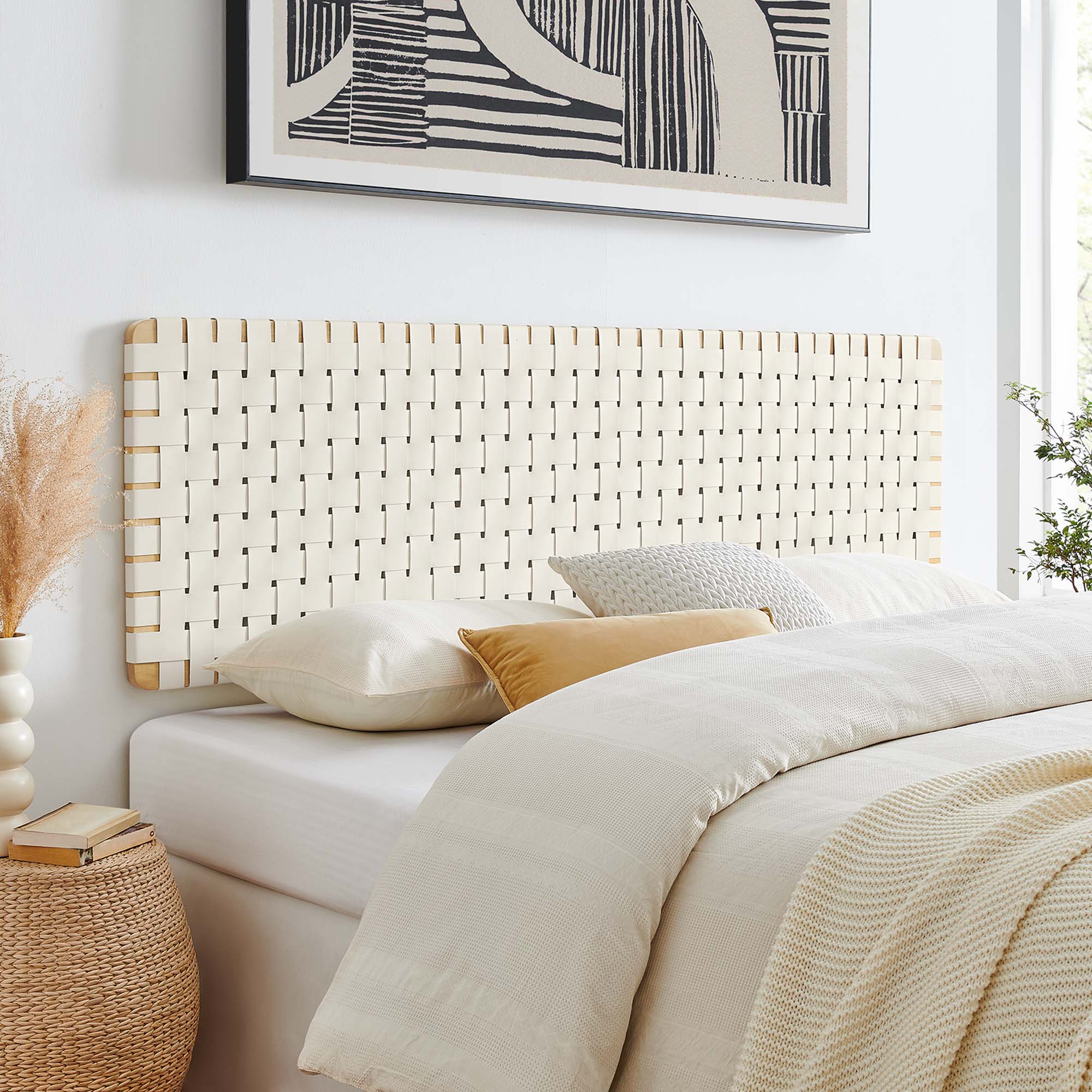 Sparta Weave Wall-Mount Vegan Leather King Headboard by Modway