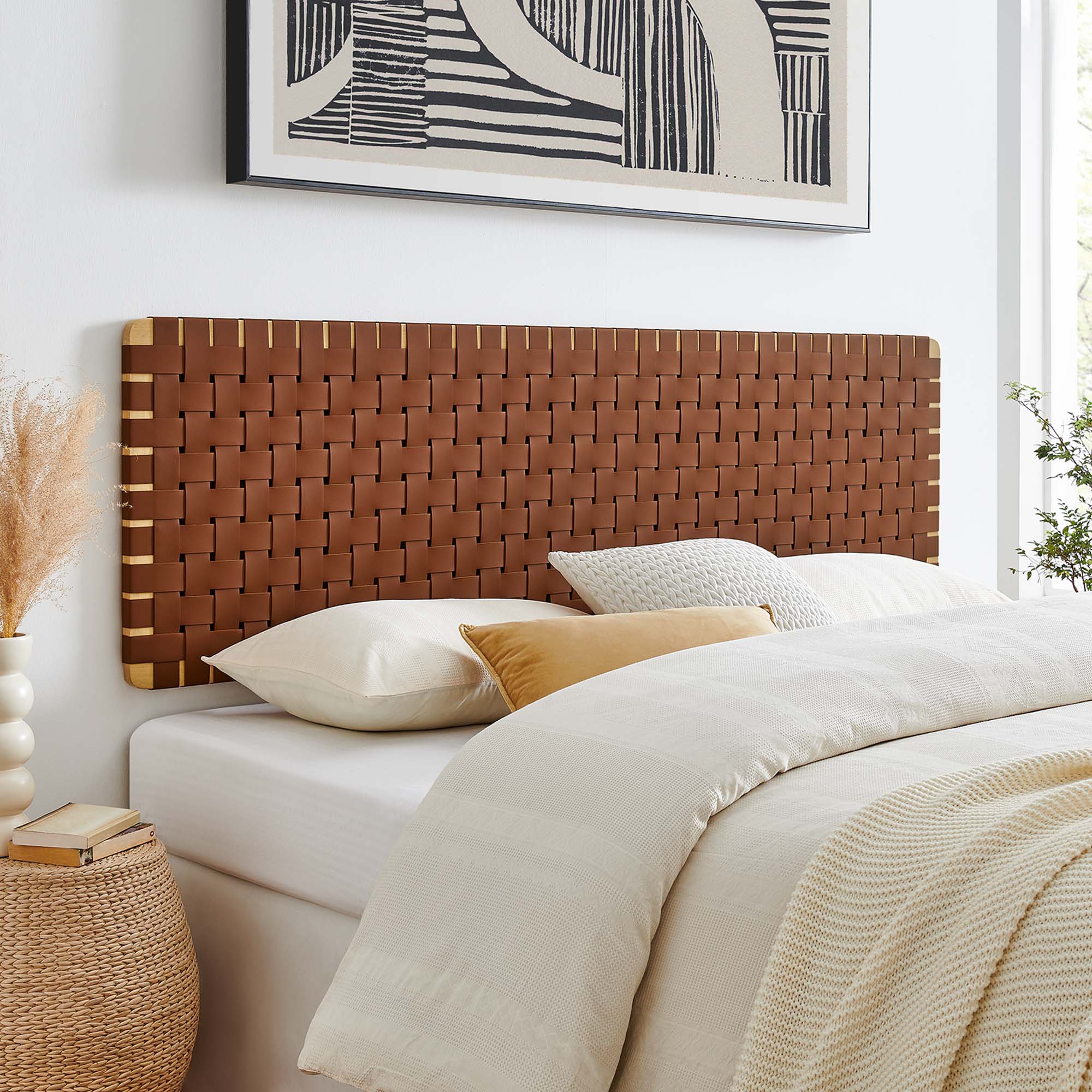 Sparta Weave Wall-Mount Vegan Leather King Headboard by Modway