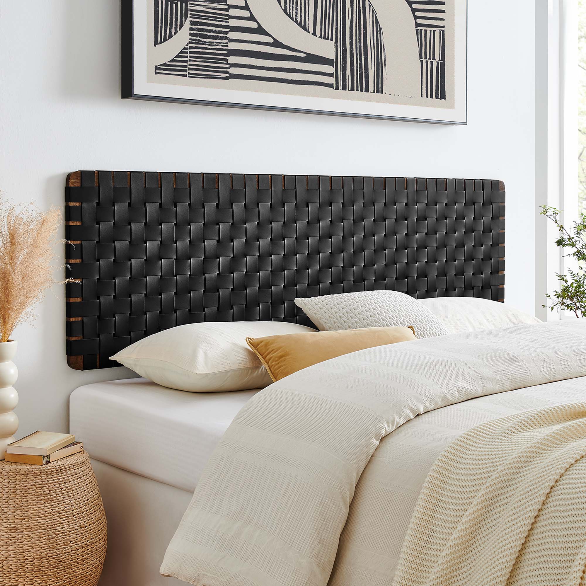 Sparta Weave Wall-Mount Vegan Leather King Headboard by Modway