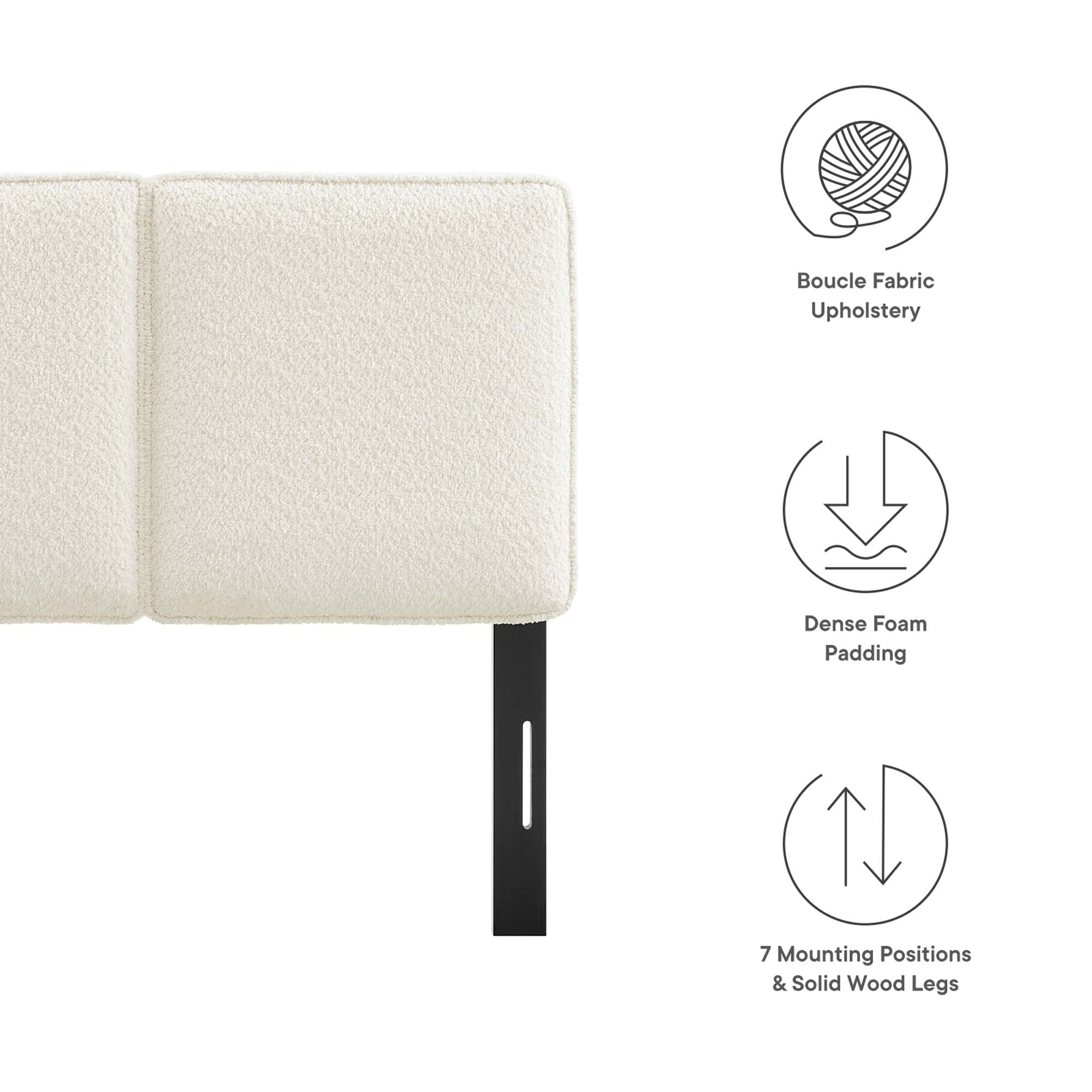 Lindee Boucle Fabric Twin Headboard in Cream Twin