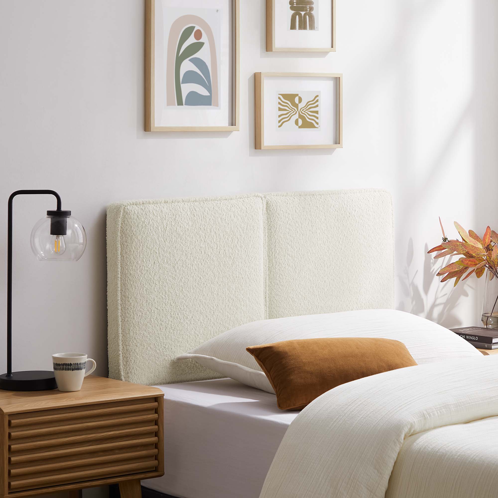 Lindee Boucle Fabric Twin Headboard in Cream Twin