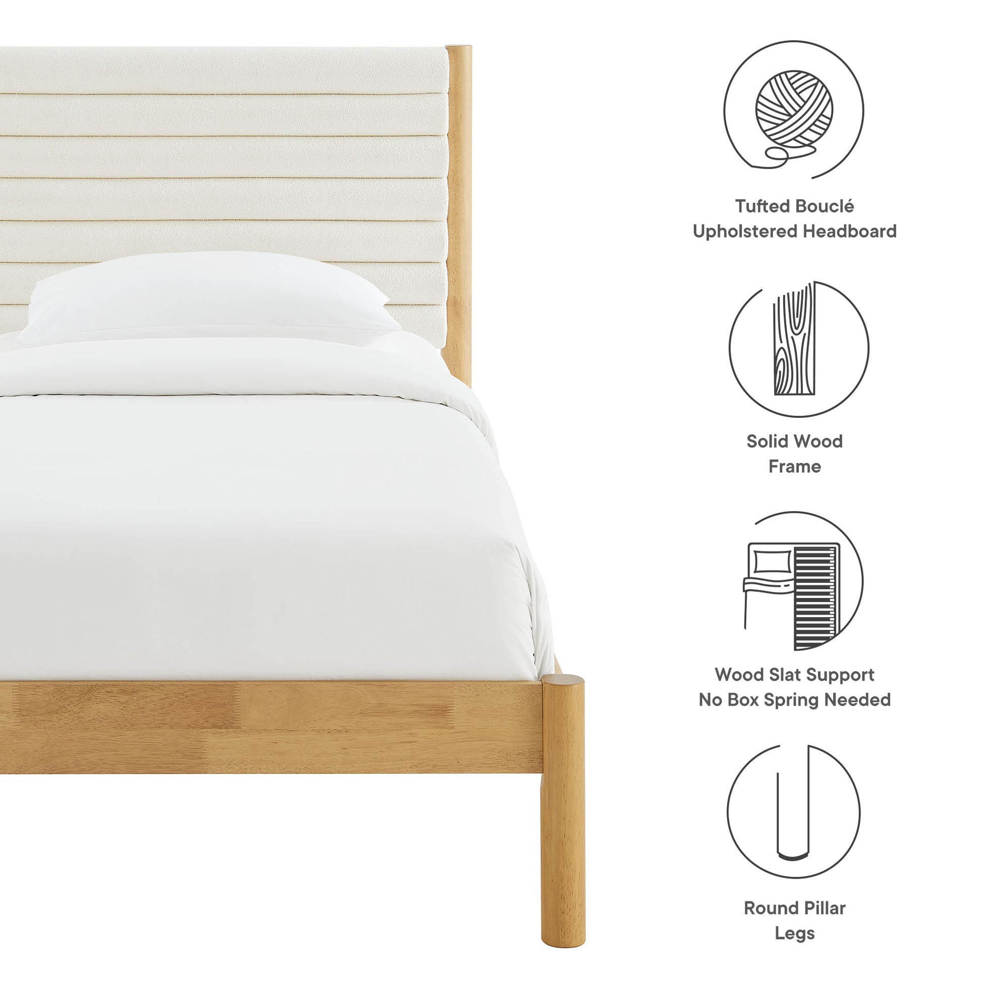 Olea Channel Tufted Boucle Solid Wood Twin Platform Bed by Modway - Best Buy Furniture