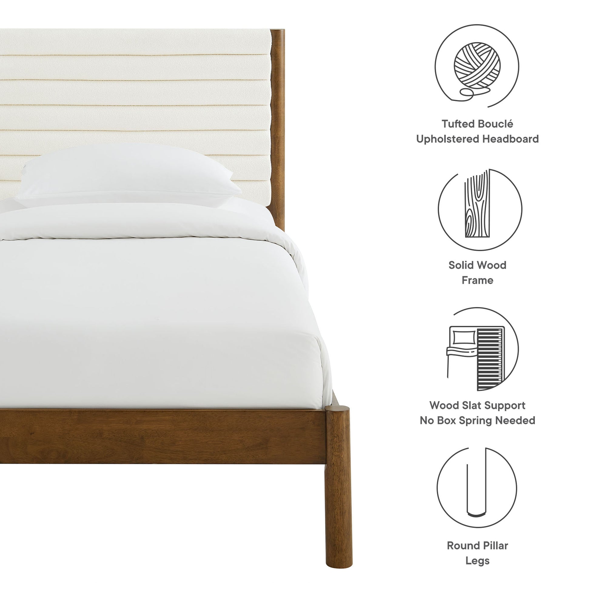 Olea Channel Tufted Boucle Solid Wood Twin Platform Bed by Modway - Best Buy Furniture