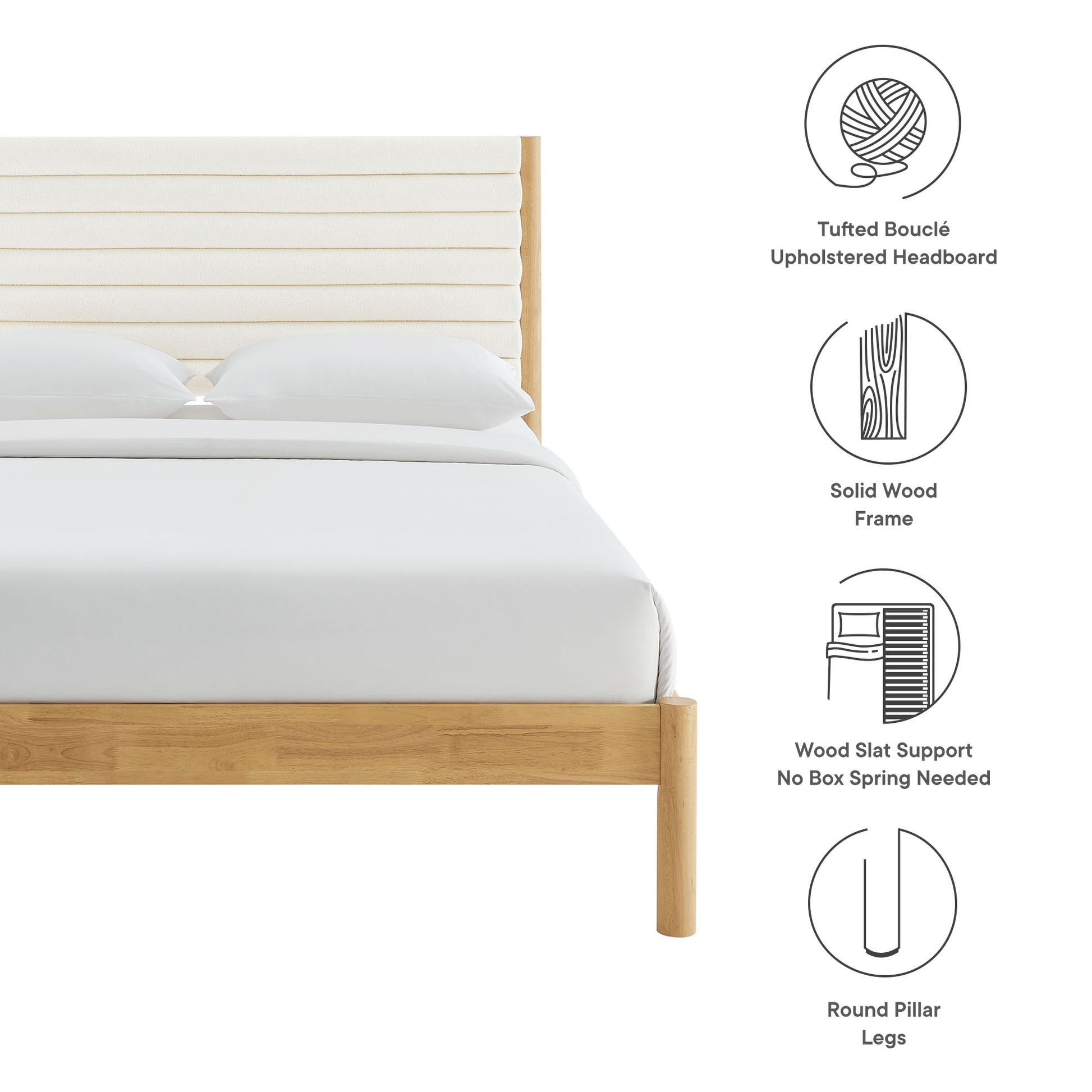 Olea Channel Tufted Boucle Solid Wood Queen Platform Bed by Modway - Best Buy Furniture