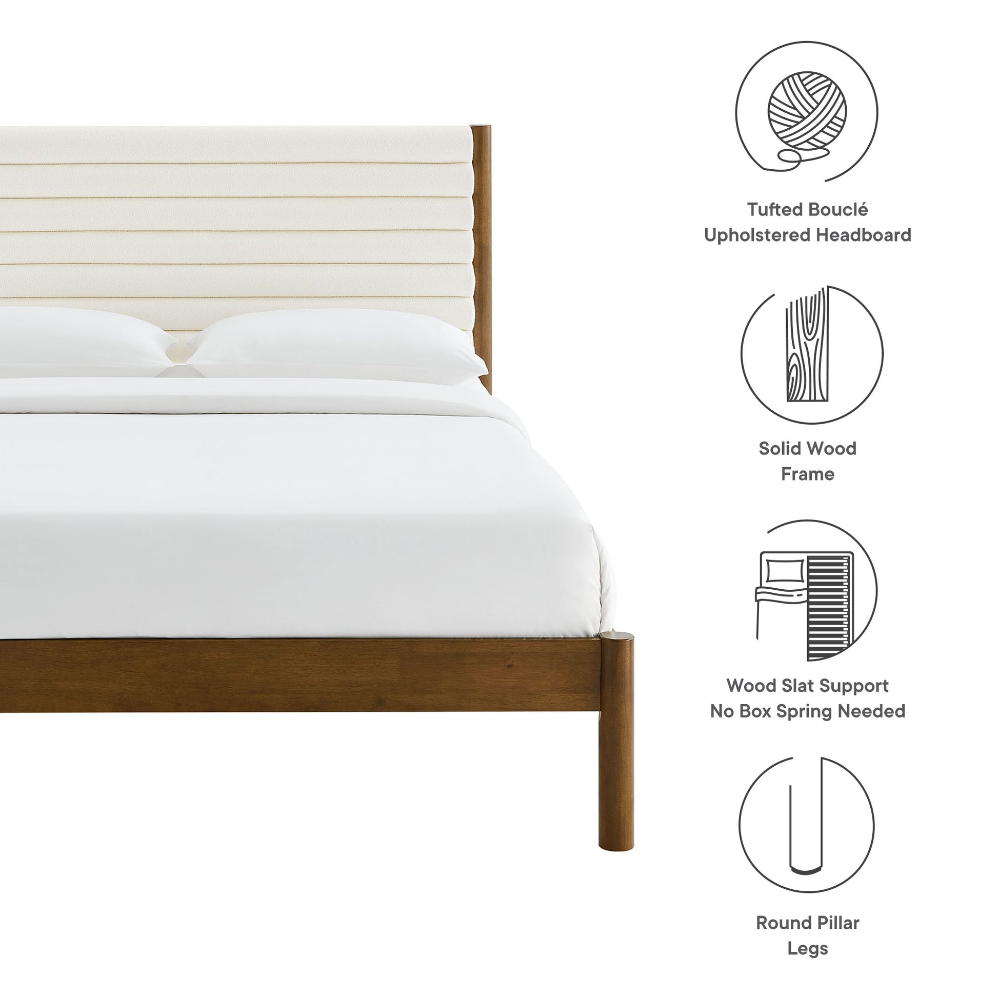 Olea Channel Tufted Boucle Solid Wood King Platform Bed by Modway - Best Buy Furniture