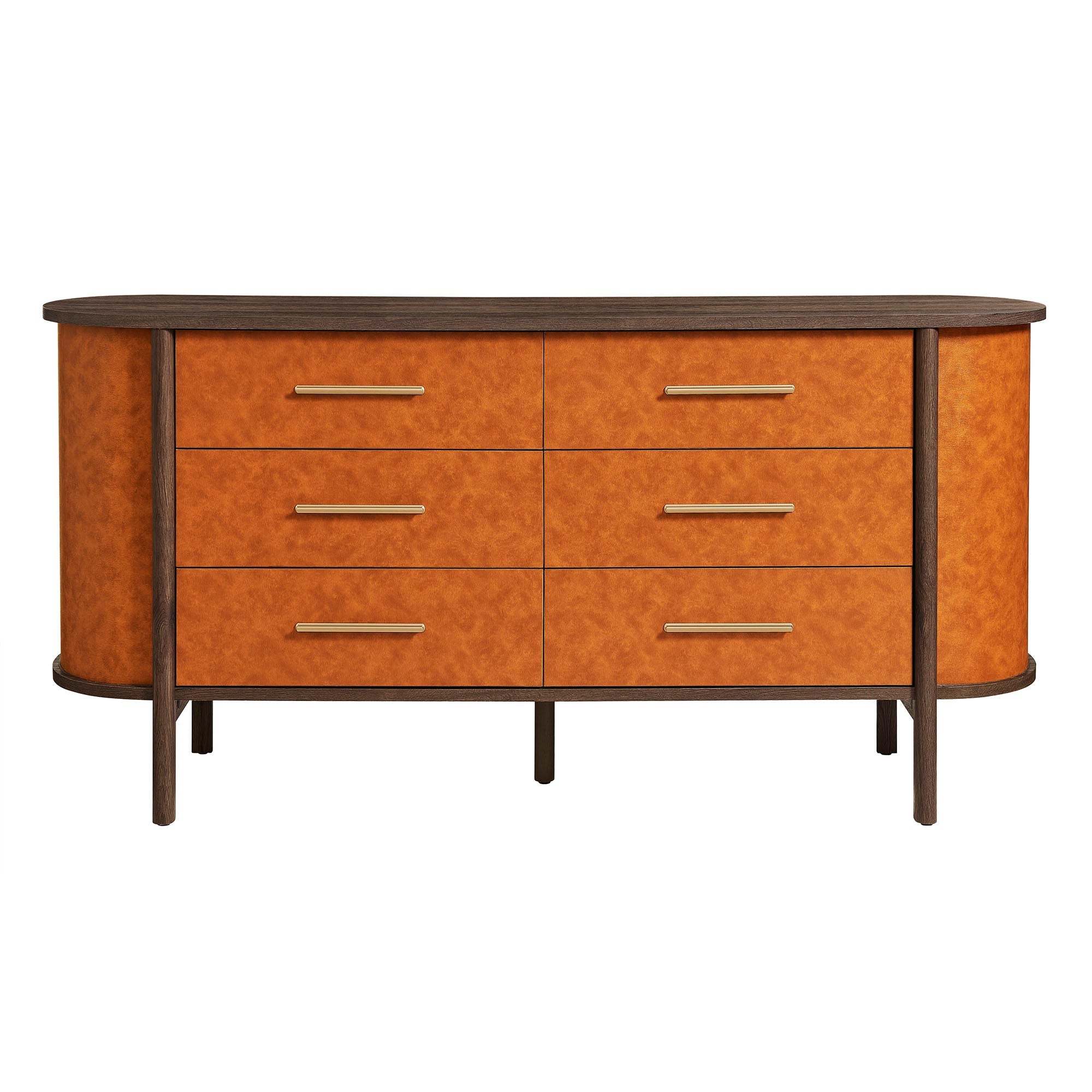Coralie Curved 6-Drawer Vegan Leather Oval Dresser
