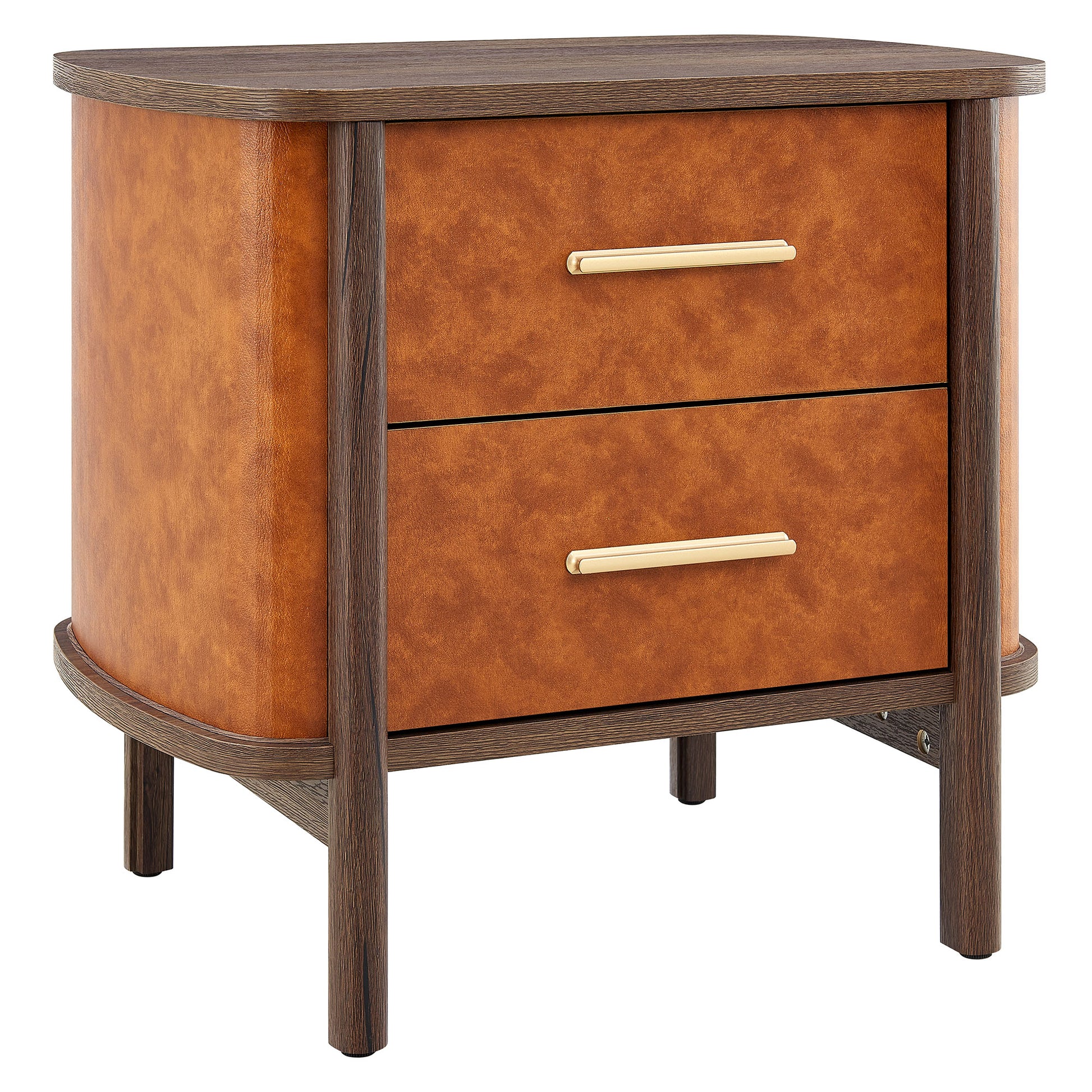 Coralie 2-Drawer Curved Vegan Leather Nightstand - Best Buy Furniture