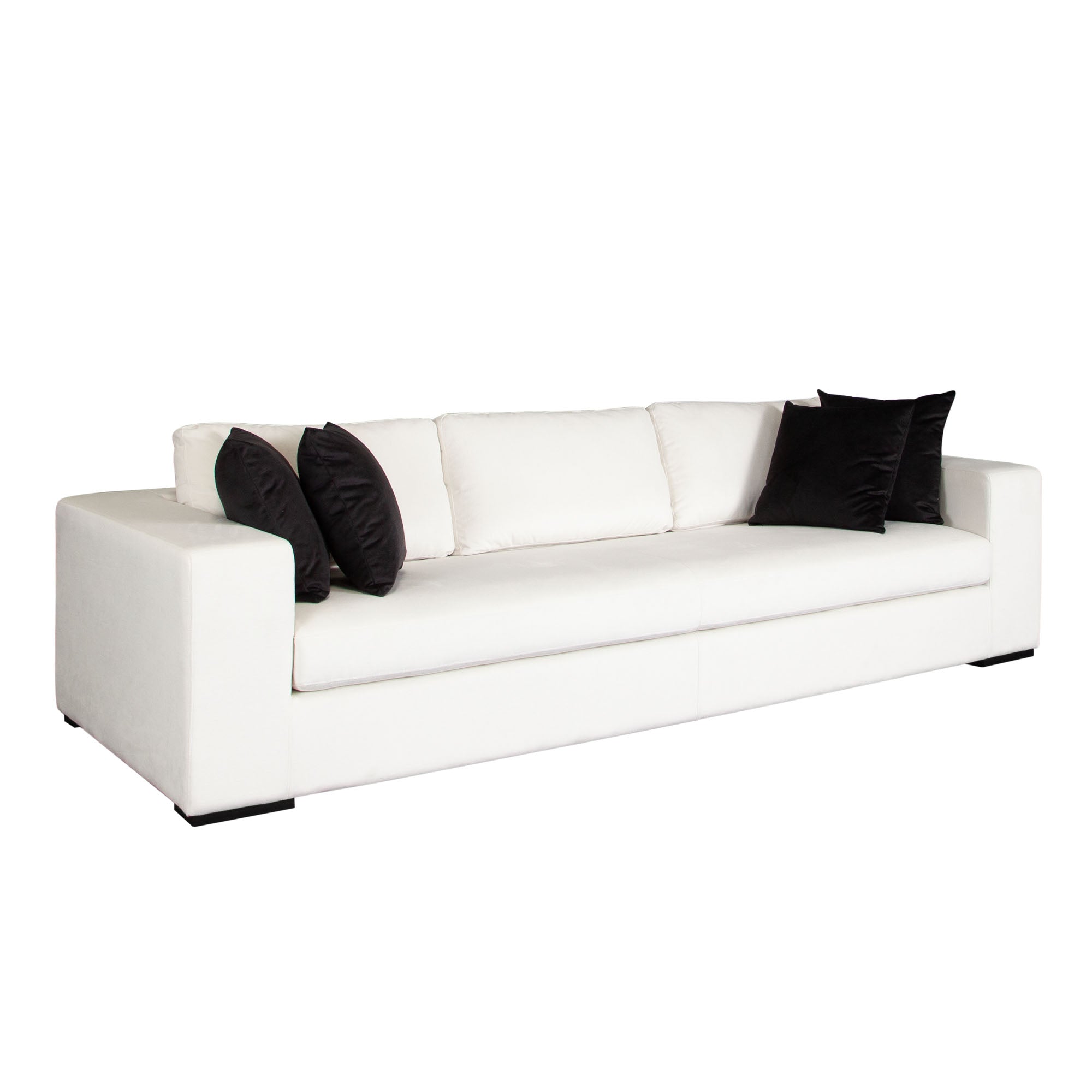 Muse Sofa in Mist White Performance Fabric w/ (4) Black Accent Pillows by Diamond Sofa