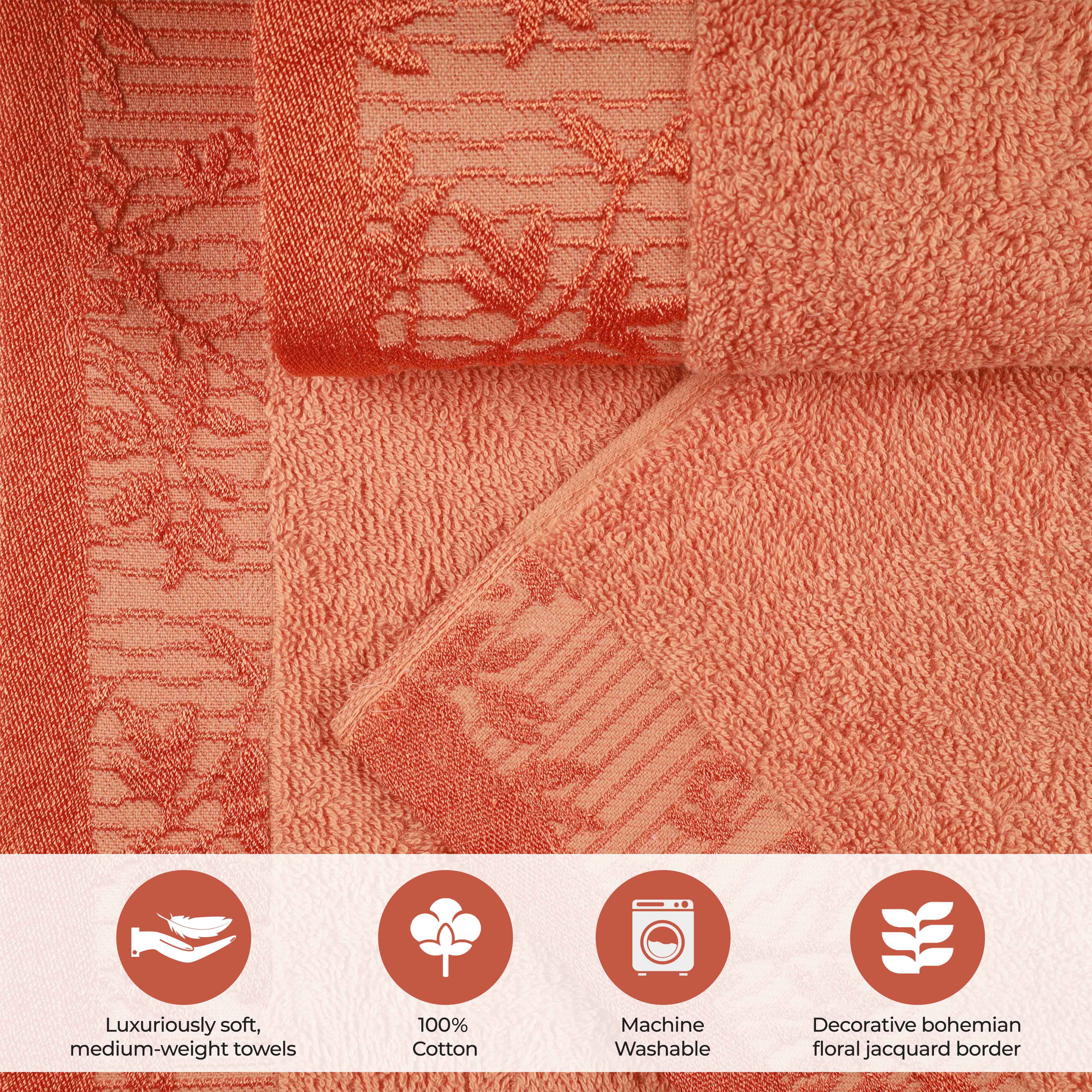 Cotton Floral Jacquard Border Bath Towel Set of 4 - Bath Towel by Superior Brand