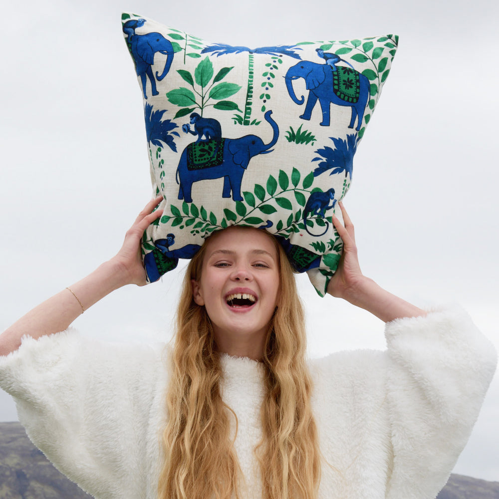 Monkey On Elephant Throw Pillow