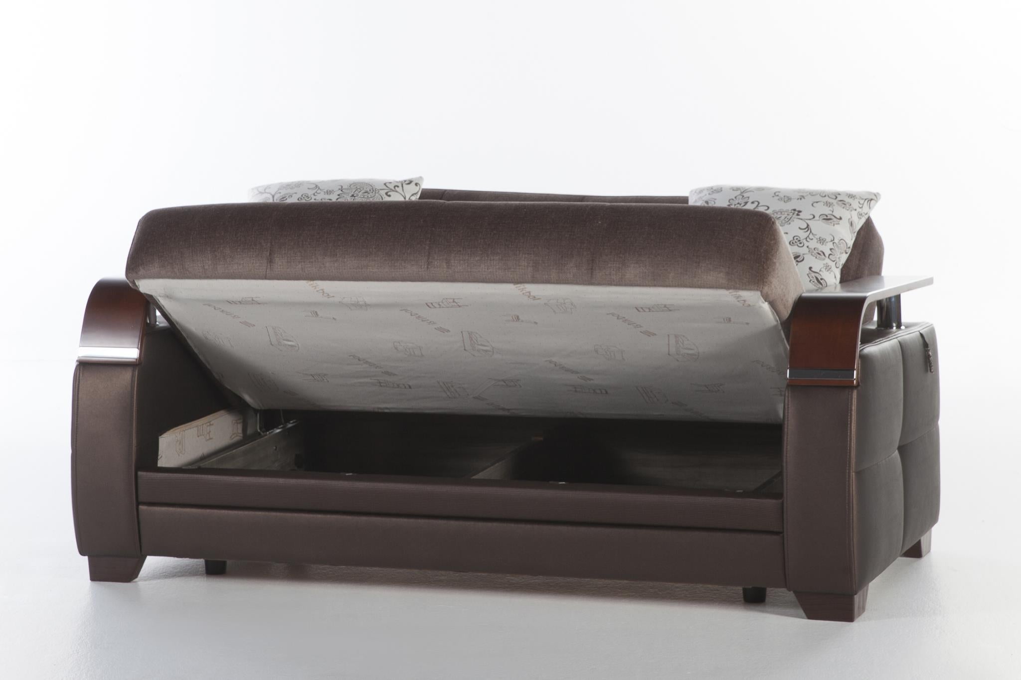 Natural Sleeper Sofa Bed – 88" Wide with Wooden Arms & Hidden Storage | Modern Functional Sofa