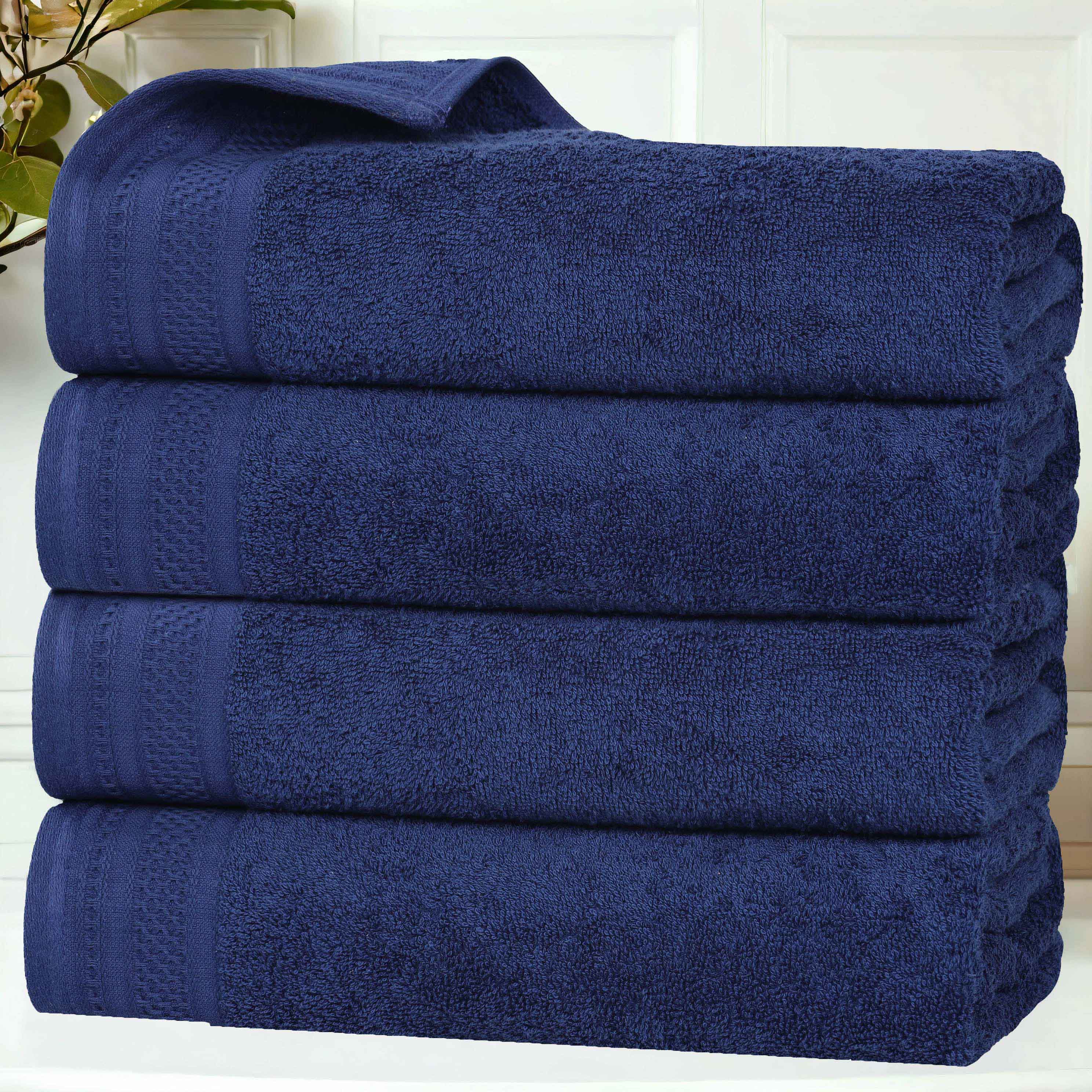 Honeycomb-Textured-Waffle-Border-Cotton-Bath-Towels,-Set-of-4-Bath-Towels-&-Washcloths