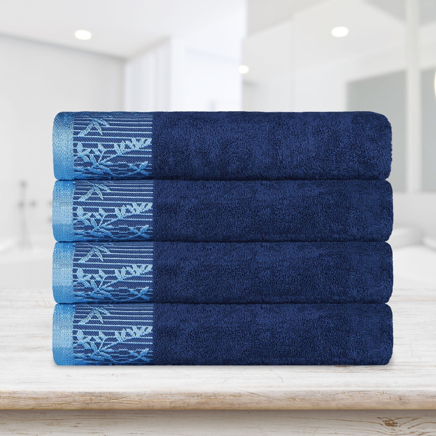 Cotton Floral Jacquard Border Bath Towel Set of 4 - Bath Towel by Superior Brand