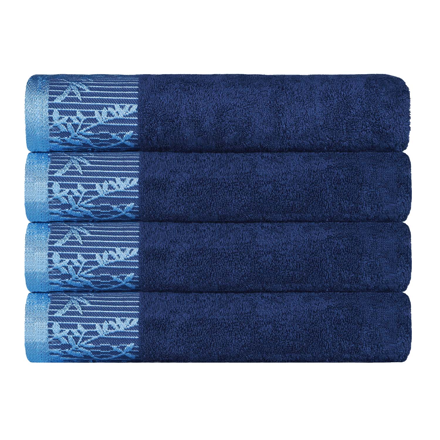 Cotton Floral Jacquard Border Bath Towel Set of 4 - Bath Towel by Superior Brand