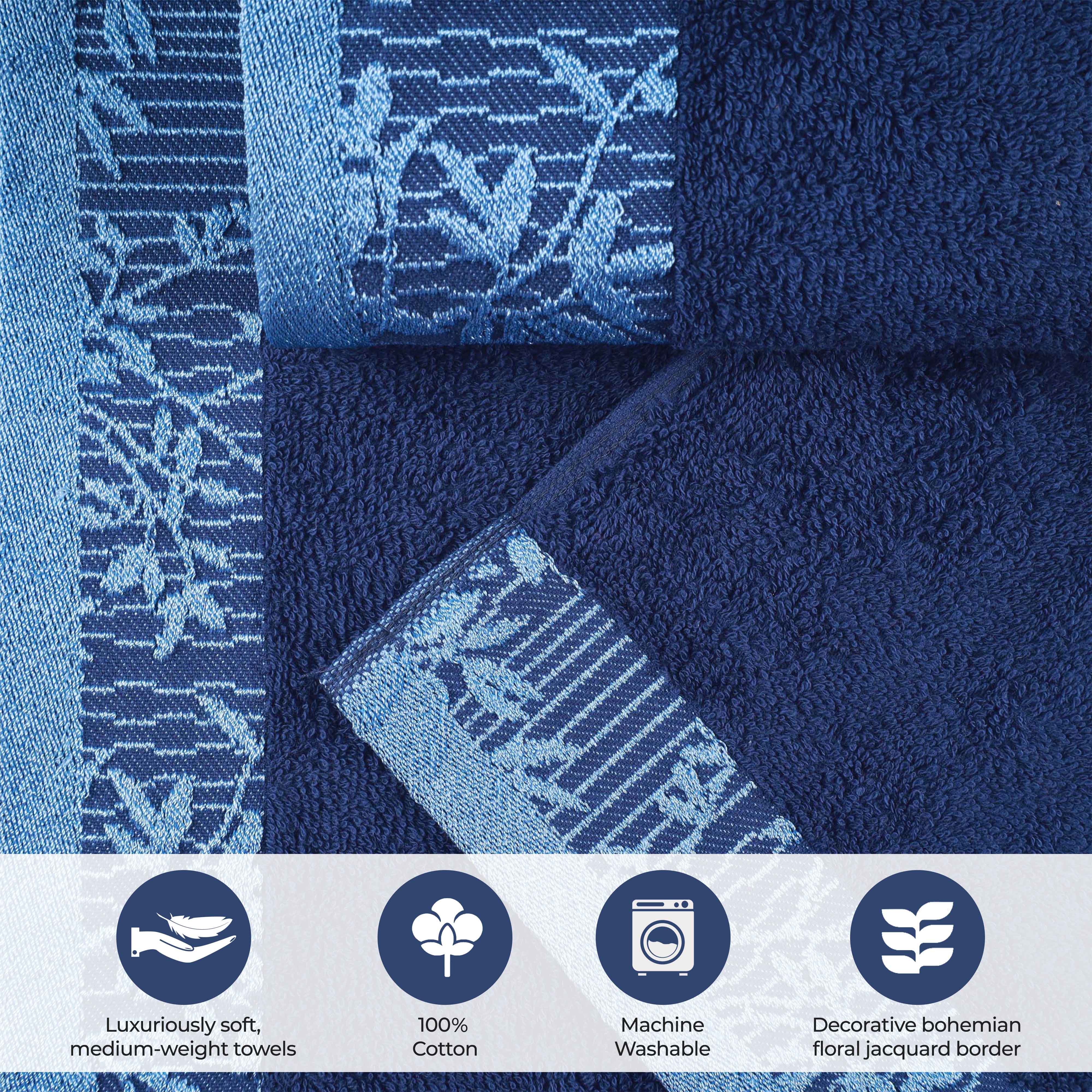 Cotton Floral Jacquard Border Bath Towel Set of 4 - Bath Towel by Superior Brand