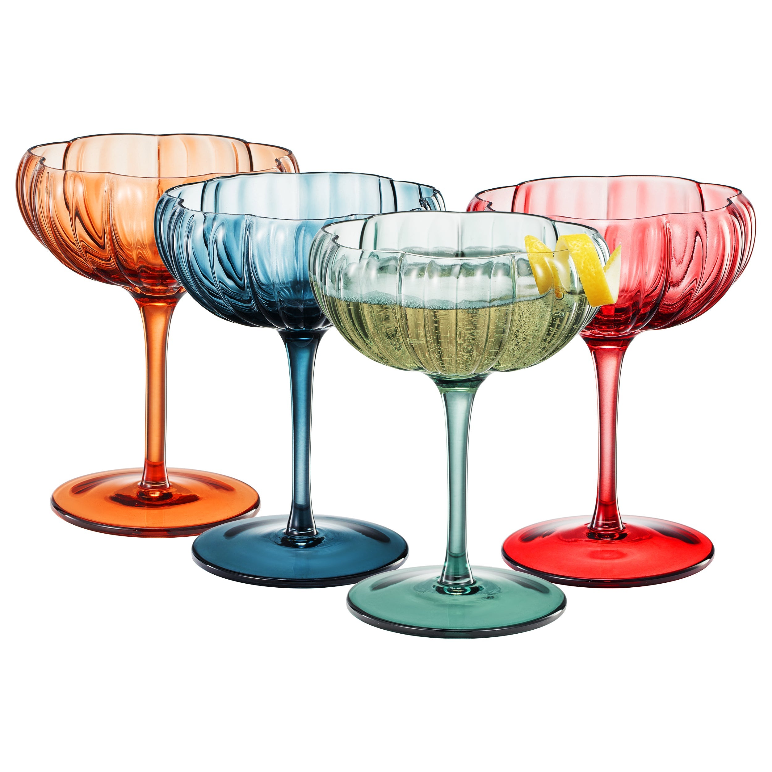 Flower Coupe Cocktail Colored Glasses | Set of 4 | Muted