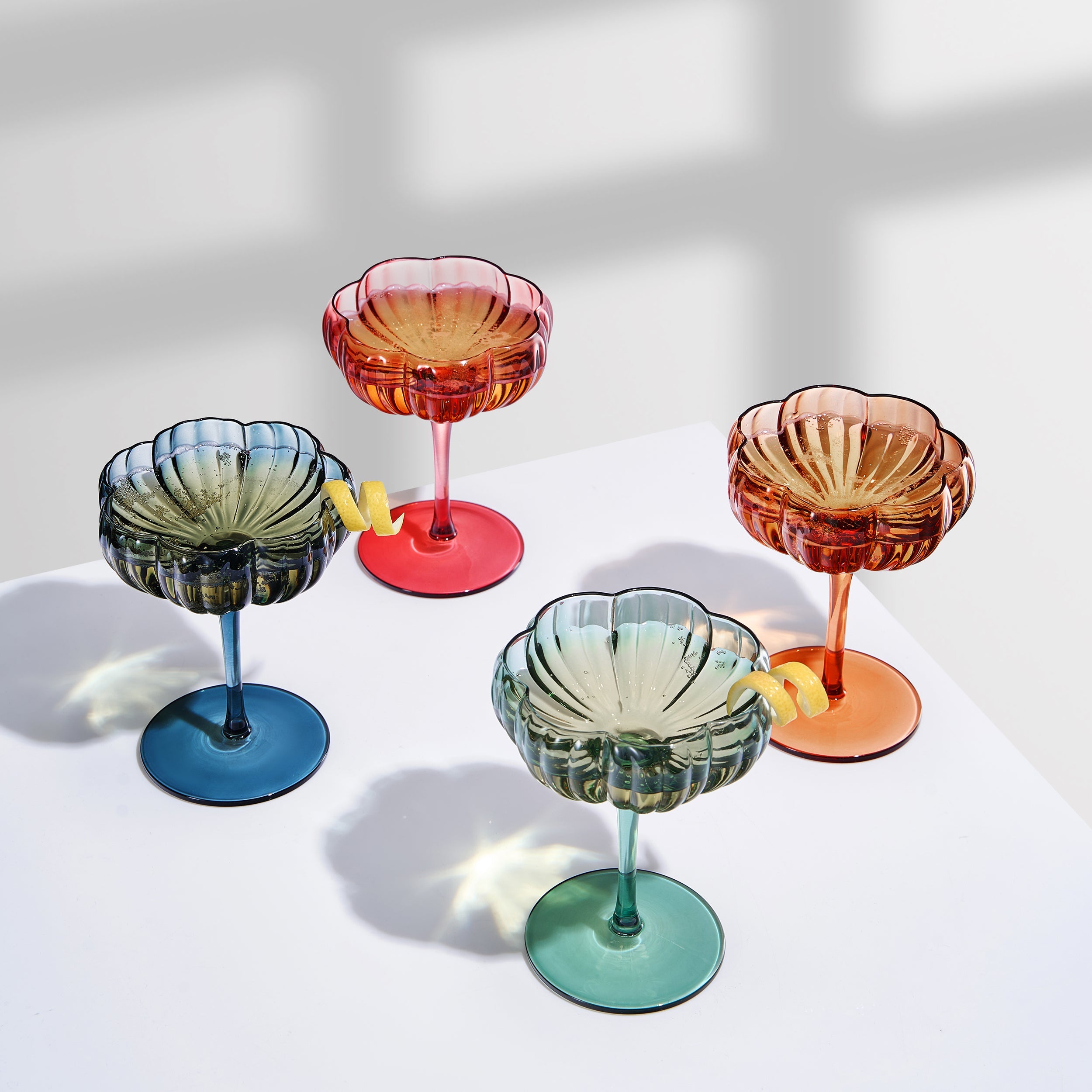 Flower Coupe Cocktail Colored Glasses | Set of 4 | Muted