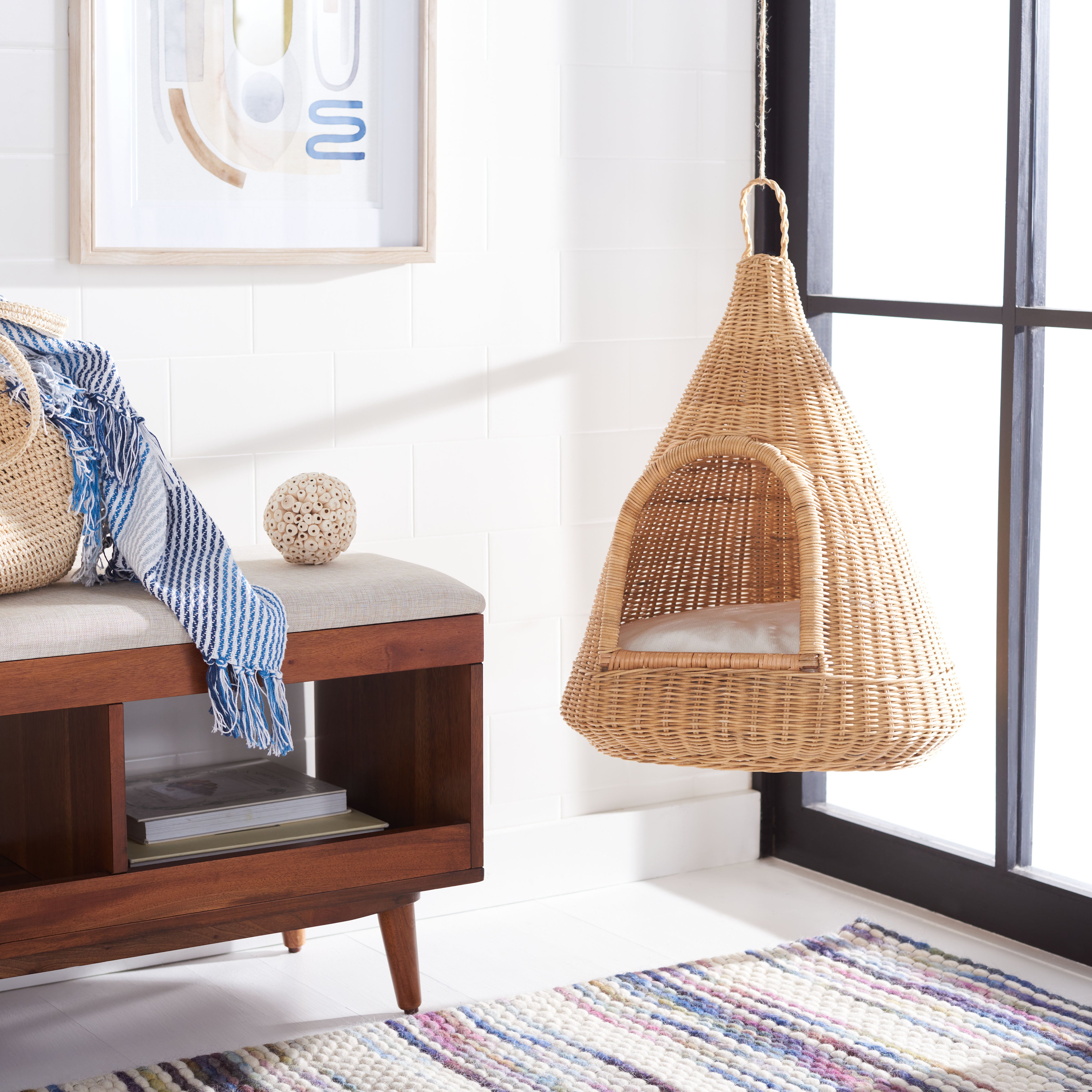 Tifa Cat Bed W/ Cushion / White / Natural Honey