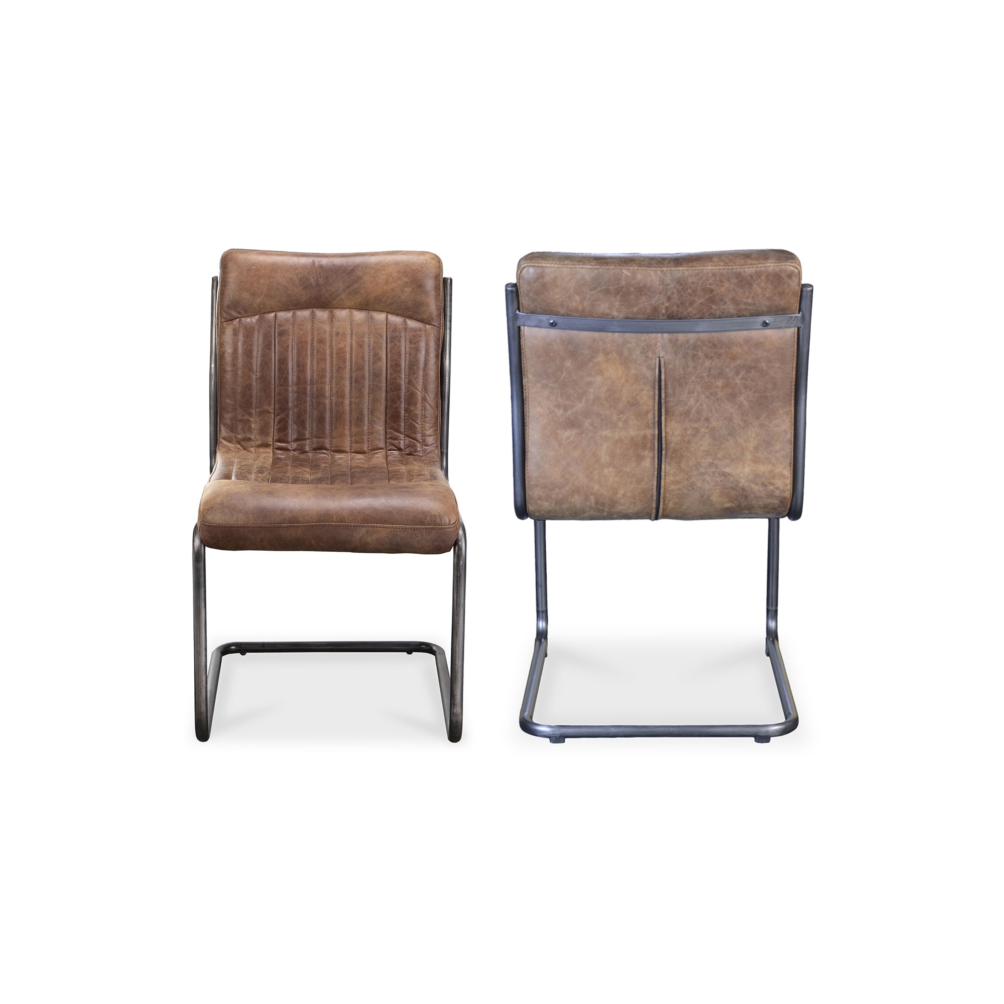 Ansel Dining Chair Grazed Brown Leather - Set Of Two - Moes Home