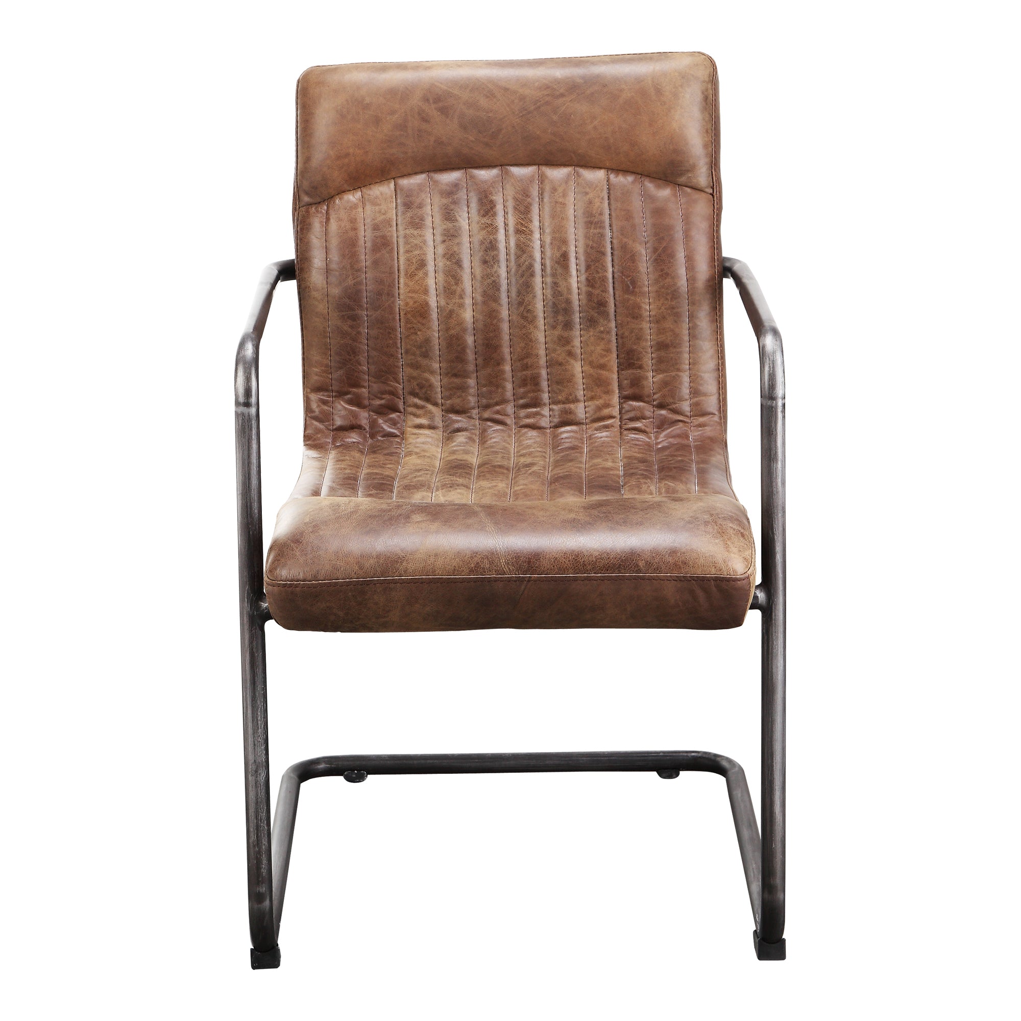 Ansel Arm Chair Grazed Brown Leather - Set Of Two - Moes Home