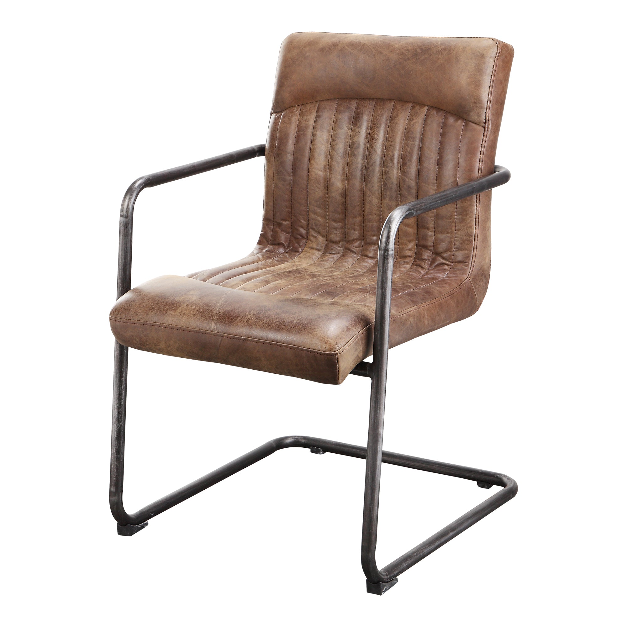Ansel Arm Chair Grazed Brown Leather - Set Of Two - Moes Home