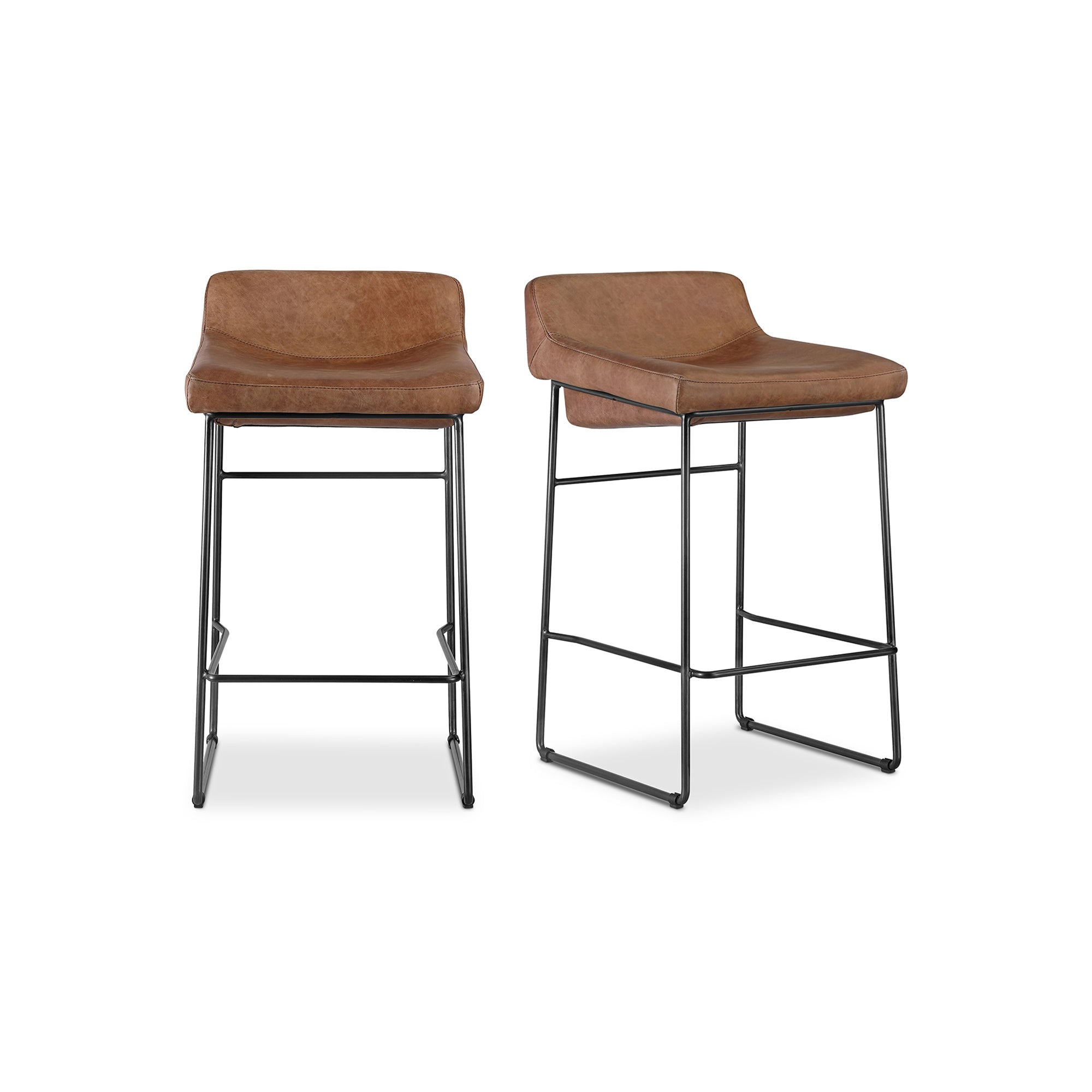 Starlet Counter Stool Onyx Black Leather - Set Of Two