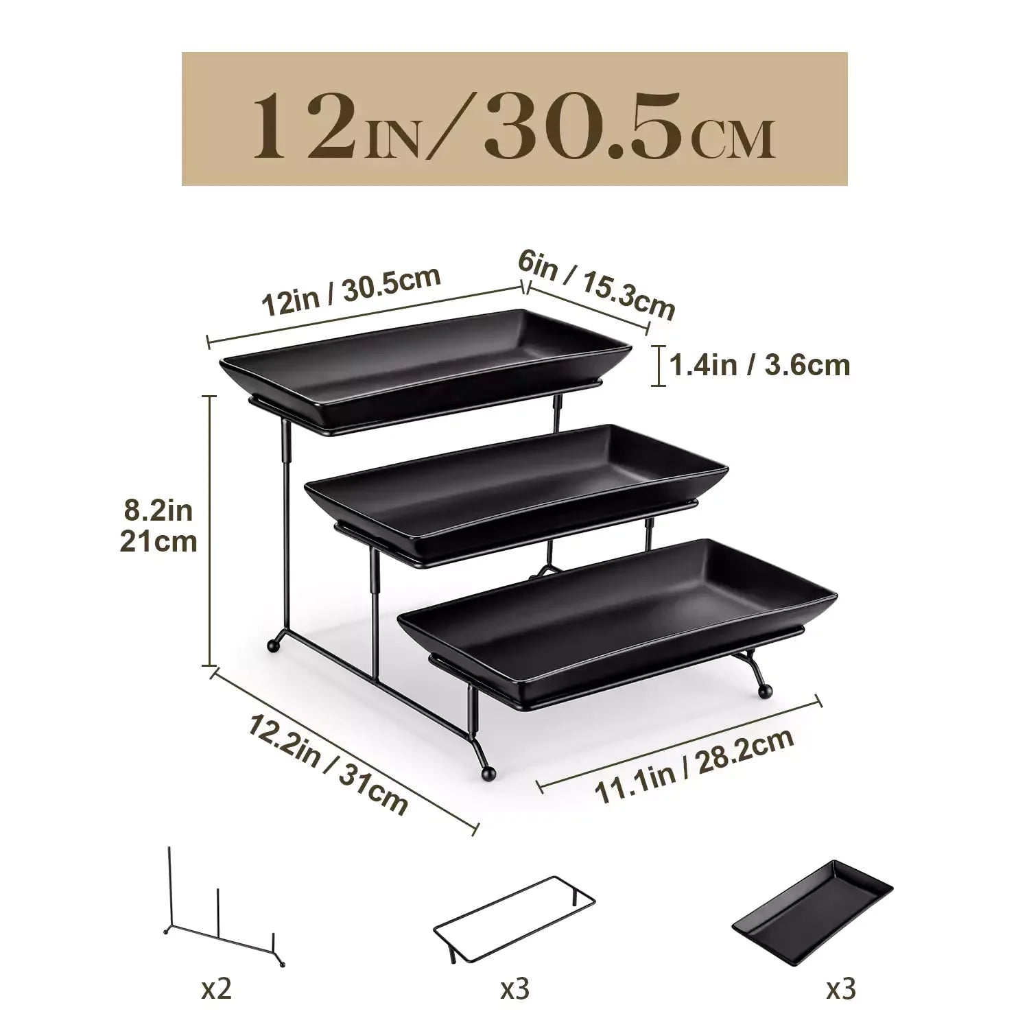 3 Tier Black Server With Plates