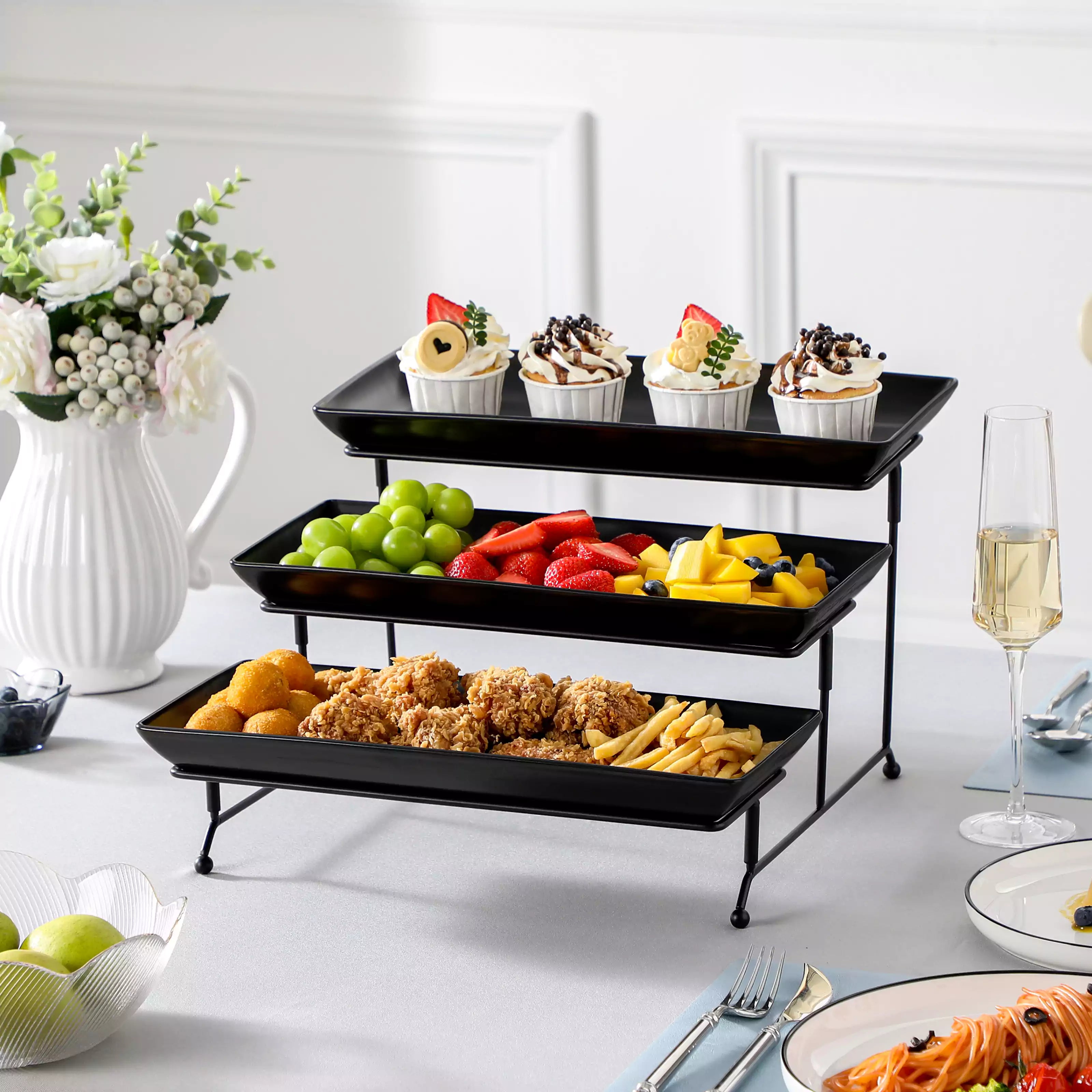 3 Tier Black Server With Plates