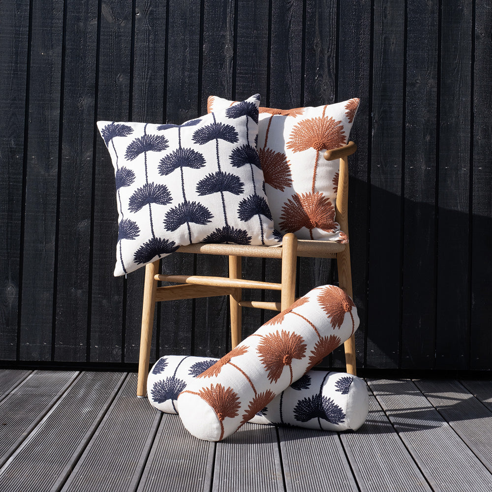 Palm Leaf Embroidered Bolster Pillow