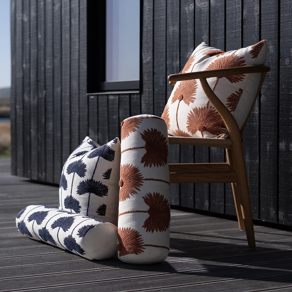 Palm Leaf Embroidered Bolster Pillow