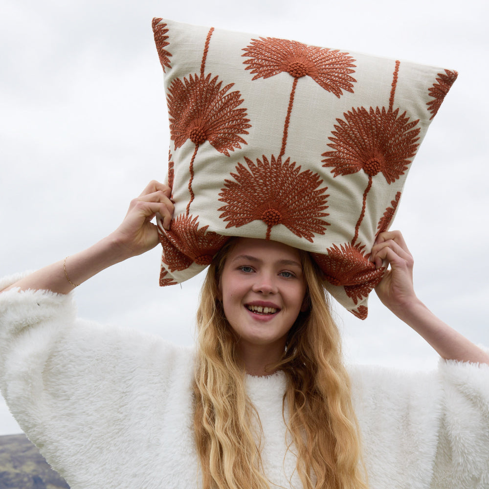 Palm Leaf Embroidered Throw Pillow