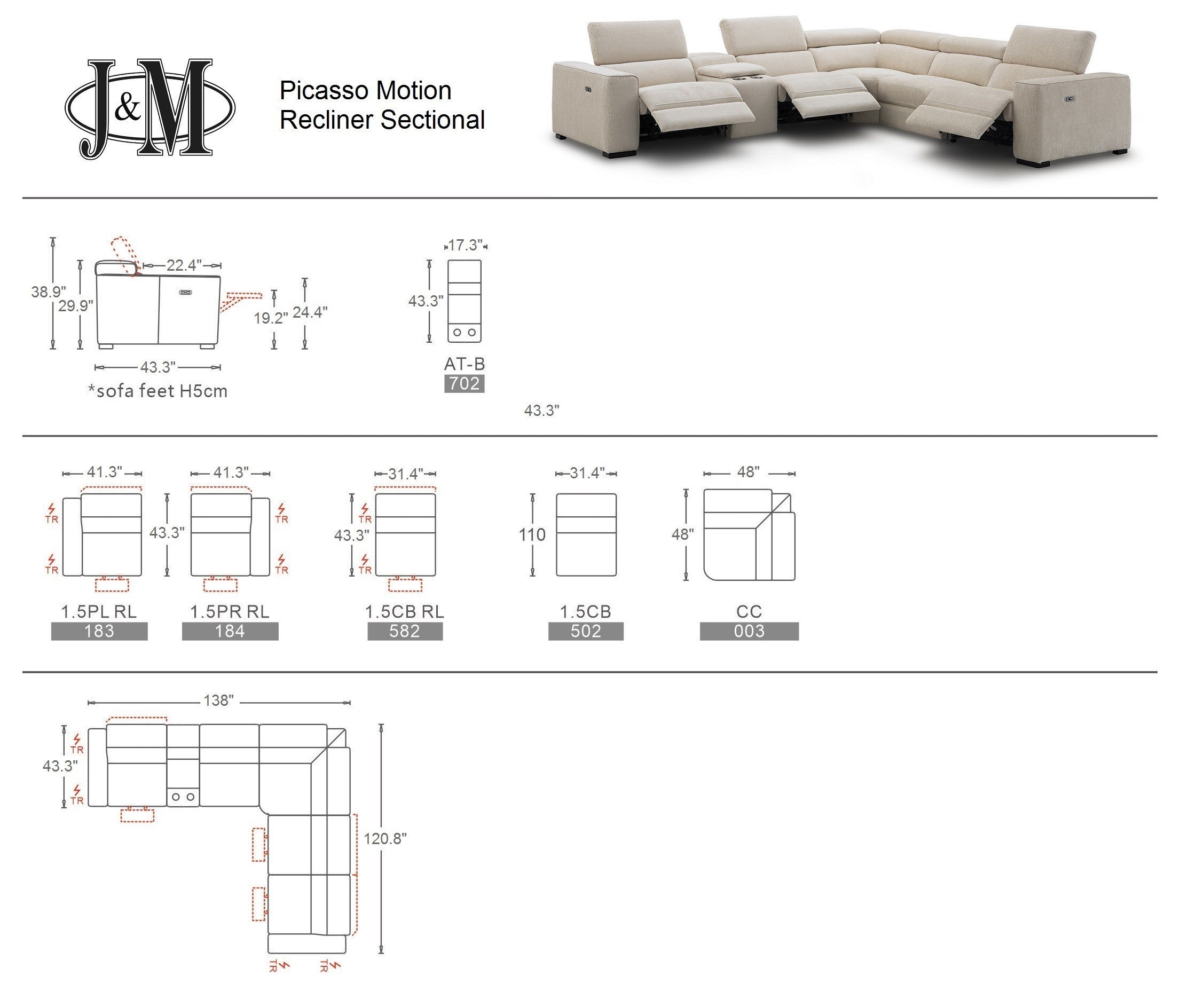 Picasso 6Pc Fabric Motion Sectional J&M