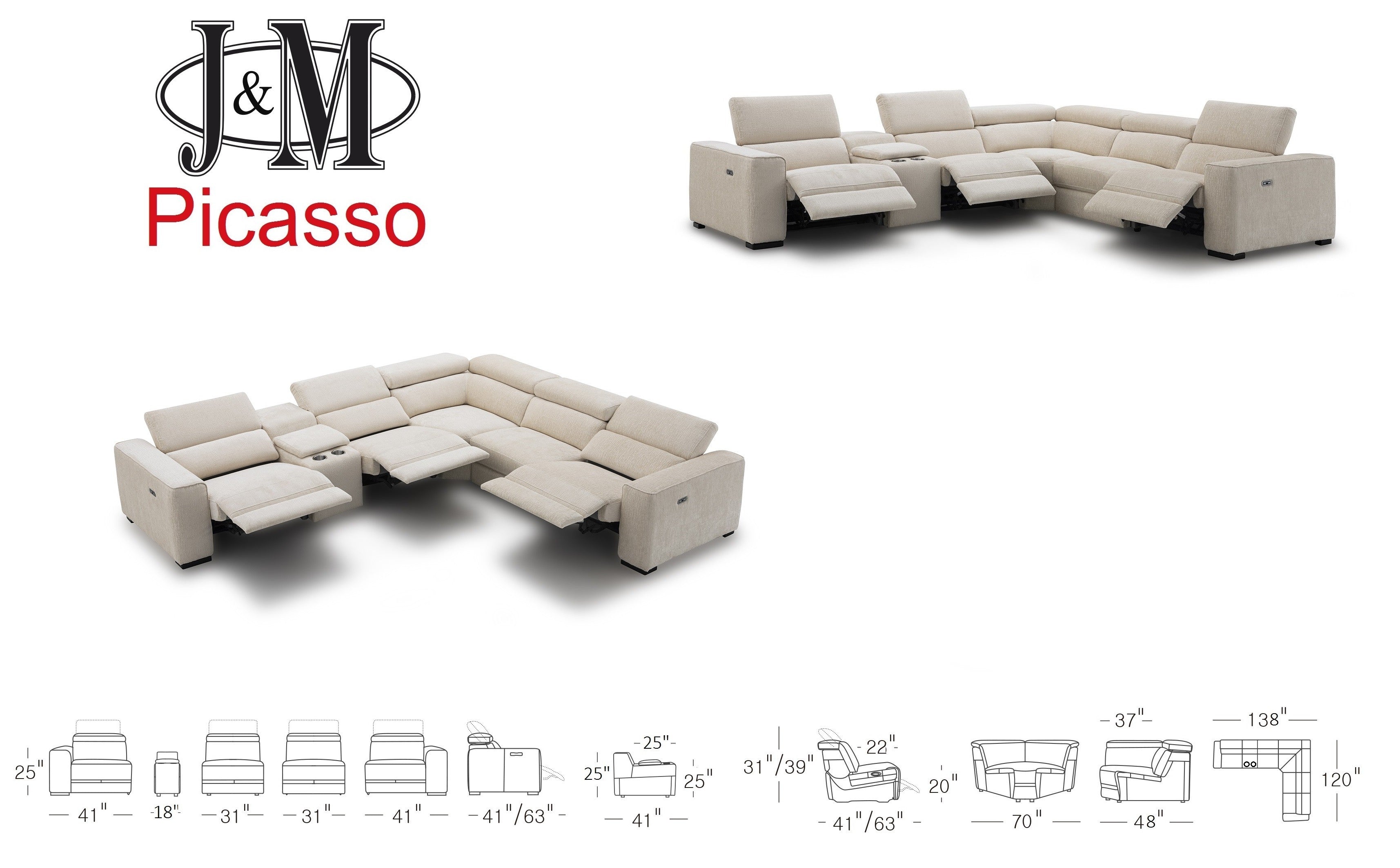 Picasso 6Pc Fabric Motion Sectional J&M