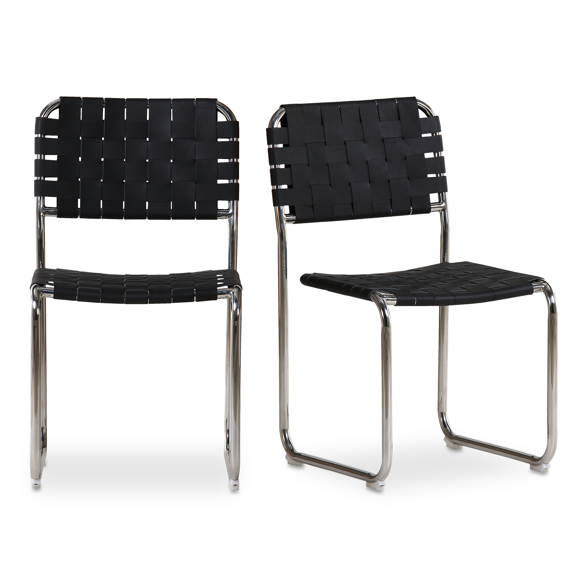 Moma Stainless Steel Dining Chair Black Leather - Set Of Two - Moes Home