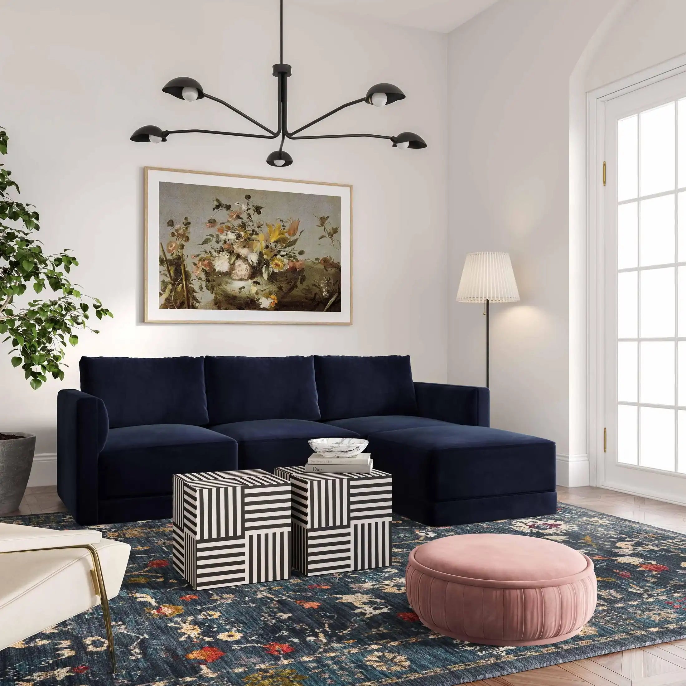 Willow Velvet Modular 4-Piece Sectional Navy