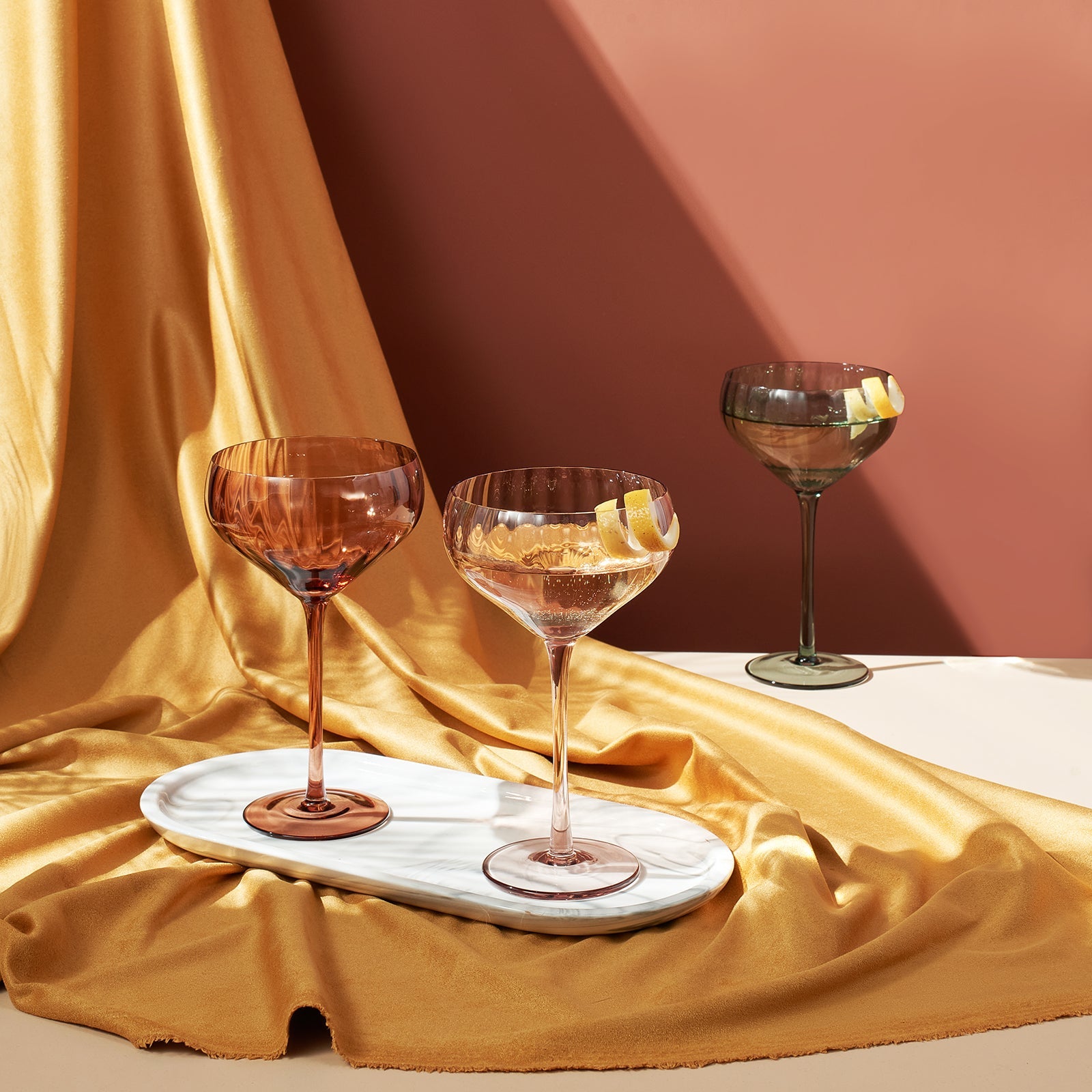 Tonal Tulip Champagne Coupe, Cocktail Glassware, Set of 6