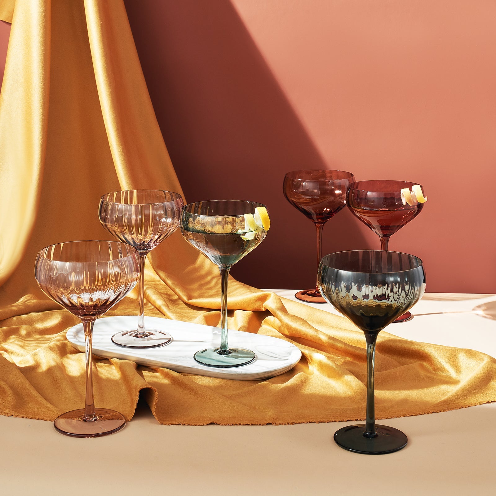 Tonal Tulip Champagne Coupe, Cocktail Glassware, Set of 6