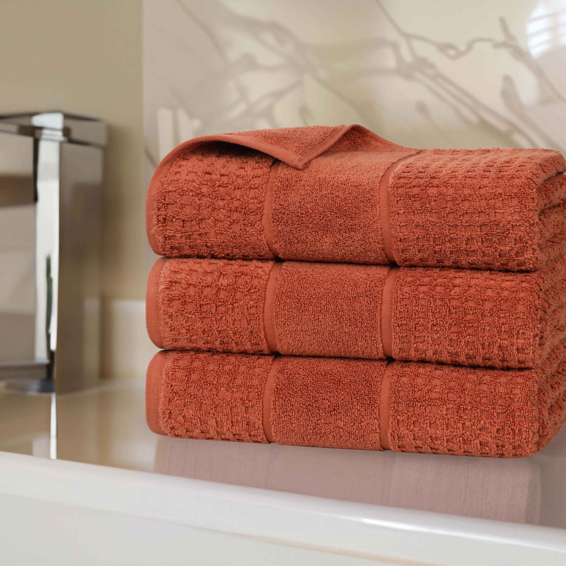 Napa Zero Twist Cotton Solid Waffle Honeycomb Bath Towel Set of 3 - Bath Towel by Superior Brand