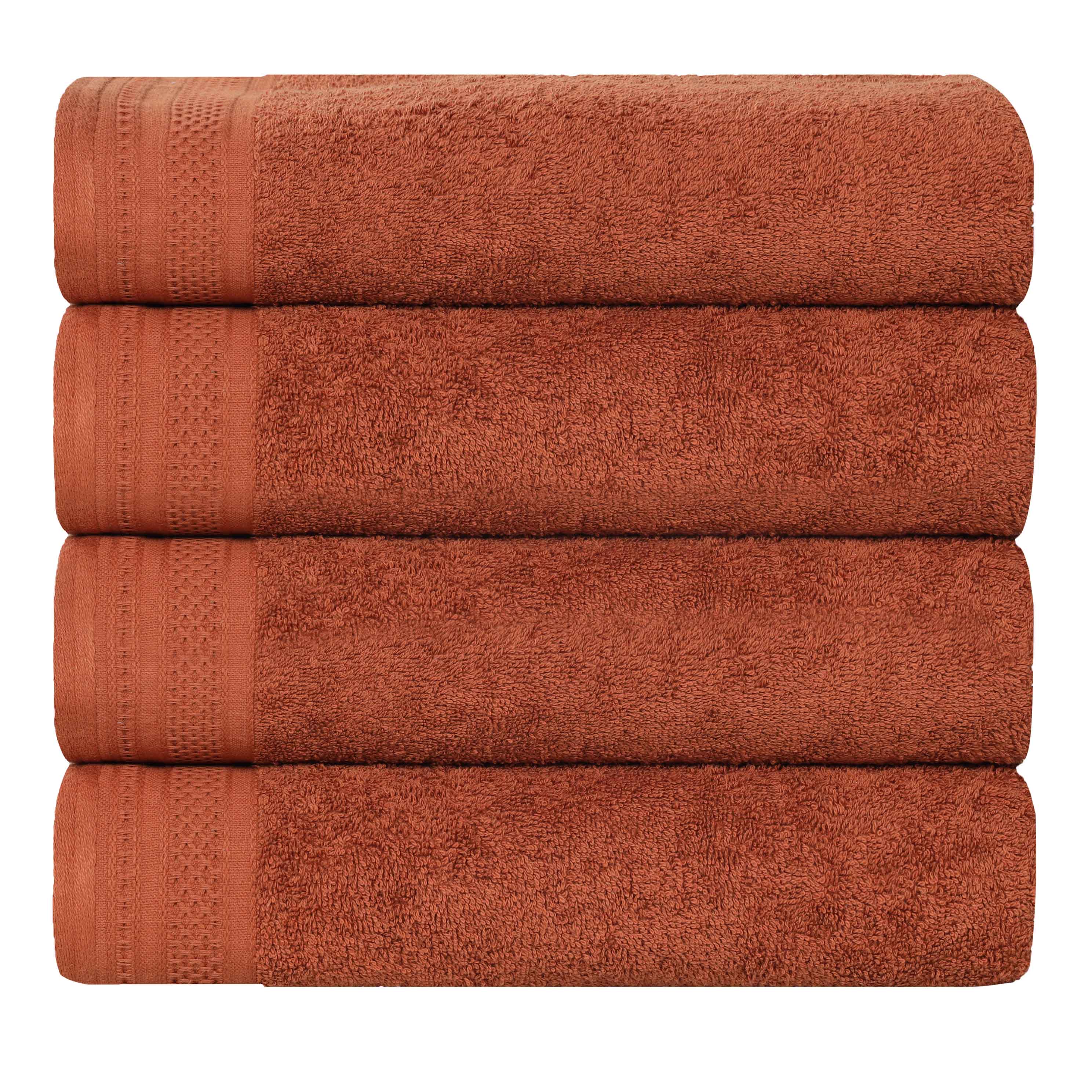 Honeycomb Textured Waffle Border Cotton Bath Towels, Set of 4 - Bath Towel by Superior Brand