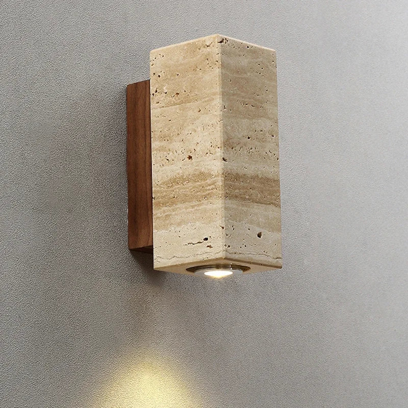 Wabi Sabi Marble LED Wall Light Travertine Bedside Lamp for Bedroom Living