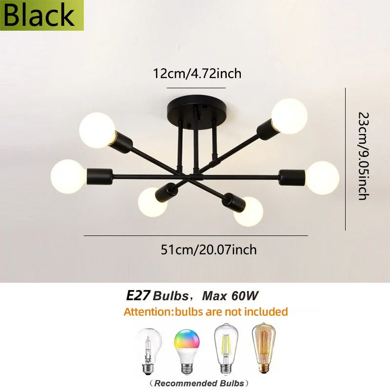 Modern Luxury Branch Chandelier – 6-Speed E27 Ceiling Light for Living Room