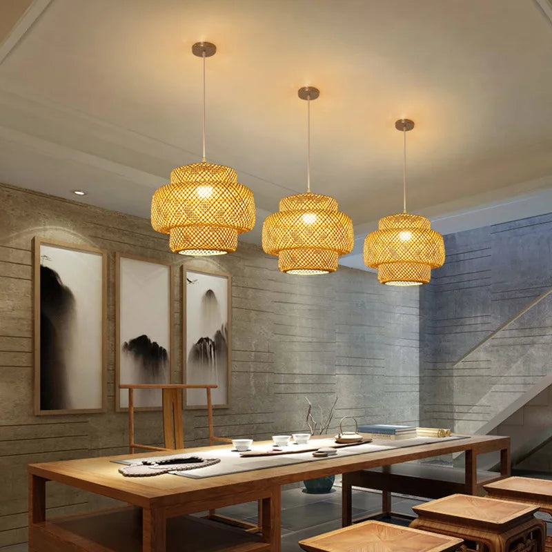 Handwoven Chinese Bamboo Pendant Lamp – Woven Hanging Light for Restaurant & Home