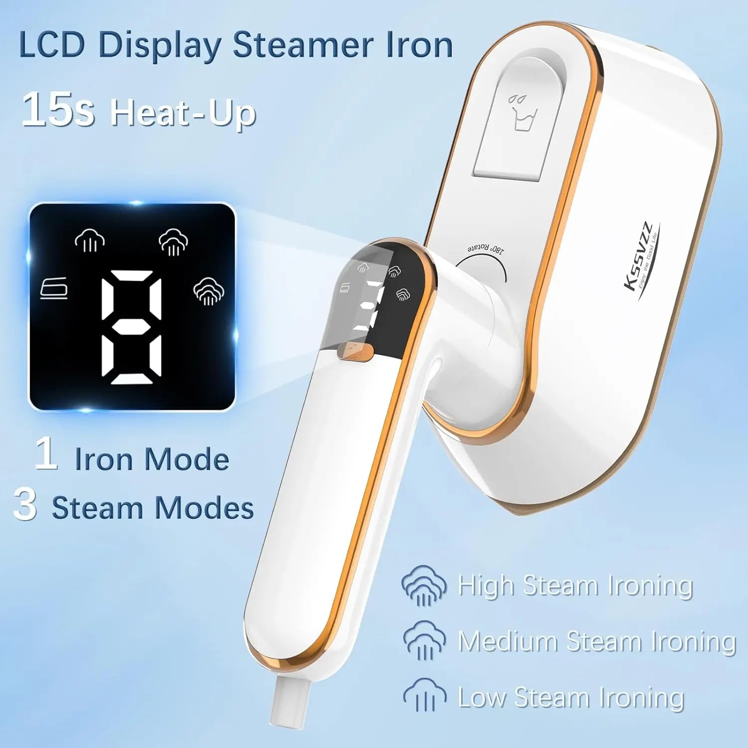 Portable 1200W Handheld Garment Steamer LCD Display 4 Modes Travel Home